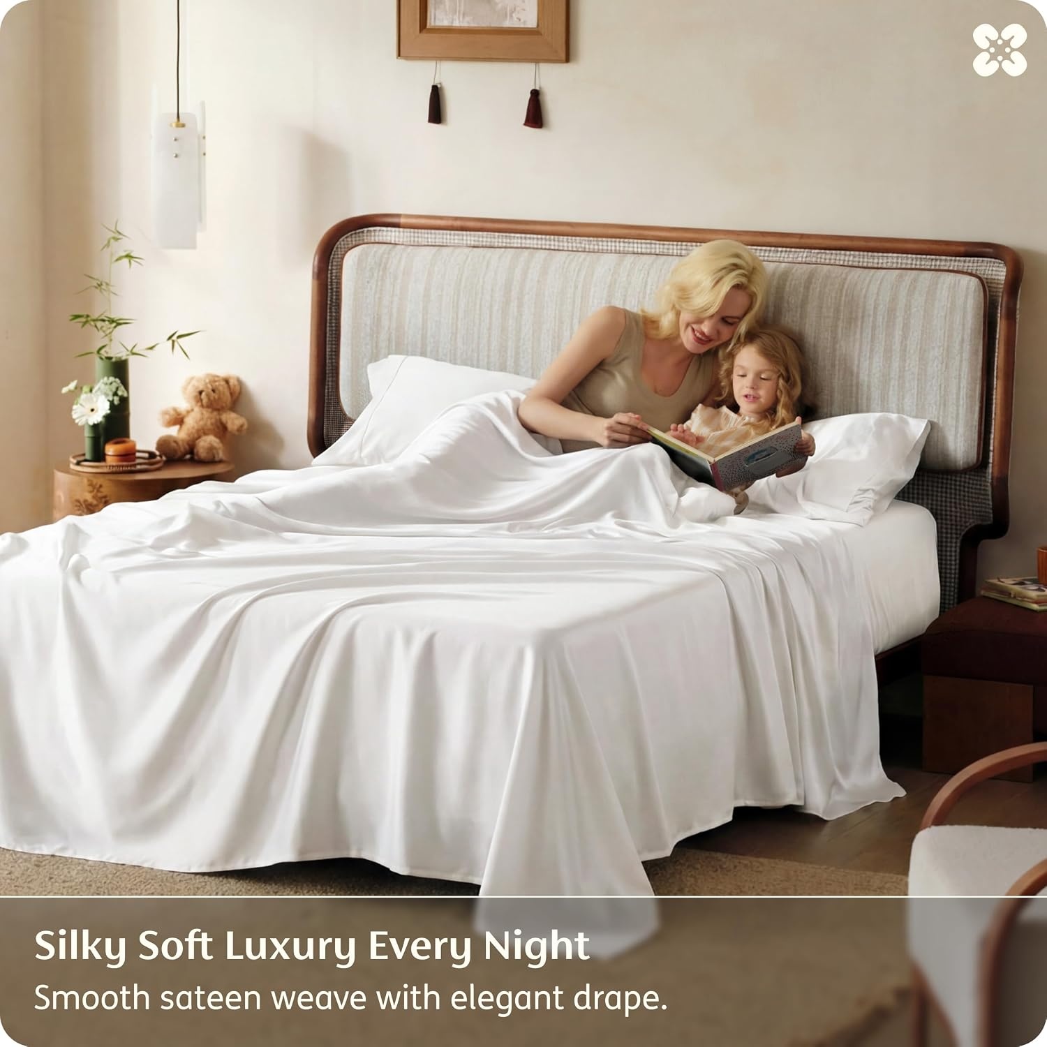 image:imageBedsure PureWoven Organically Grown Bamboo Viscose King Size Sheets Set Cooling Bed Sheets for Hot Sleepers 18 Deep Pocket with Corner Straps Luxury Silky Soft Breathable OCS amp OekoTex White01 White