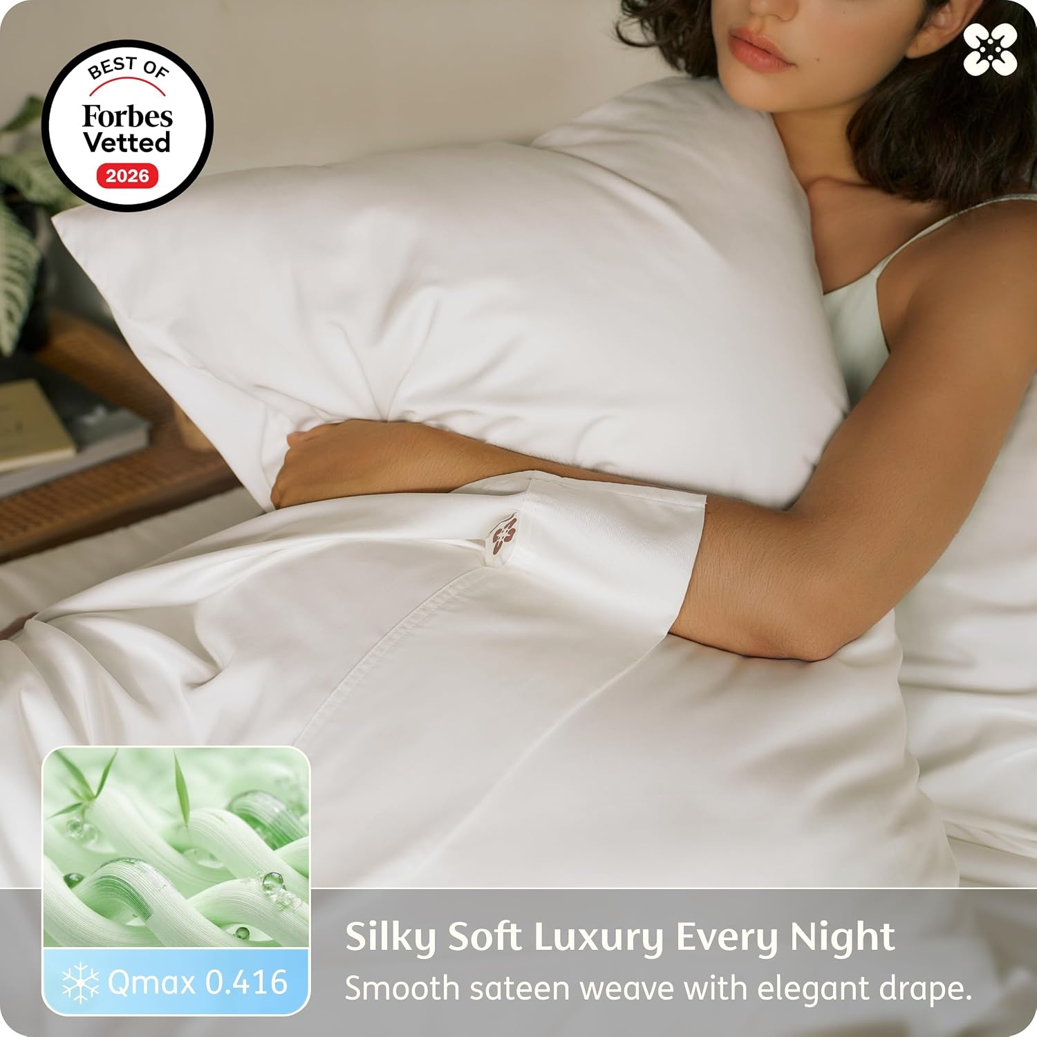 image:imageBedsure PureWoven Organically Grown Bamboo Viscose King Size Sheets Set Cooling Bed Sheets for Hot Sleepers 18 Deep Pocket with Corner Straps Luxury Silky Soft Breathable OCS amp OekoTex White01 White