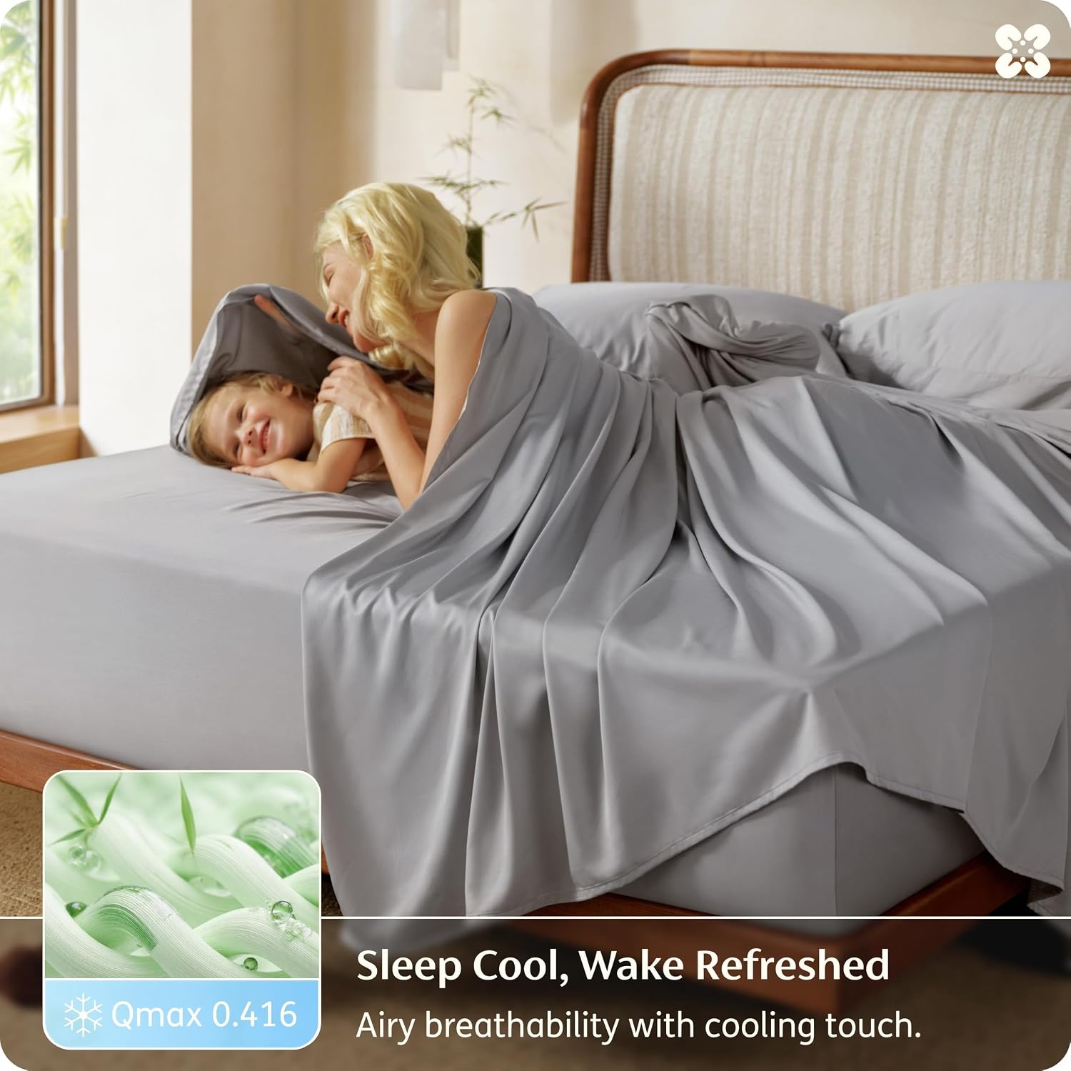 image:imageBedsure PureWoven Organically Grown Bamboo Viscose King Size Sheets Set Cooling Bed Sheets for Hot Sleepers 18 Deep Pocket with Corner Straps Luxury Silky Soft Breathable OCS amp OekoTex White06 Grey