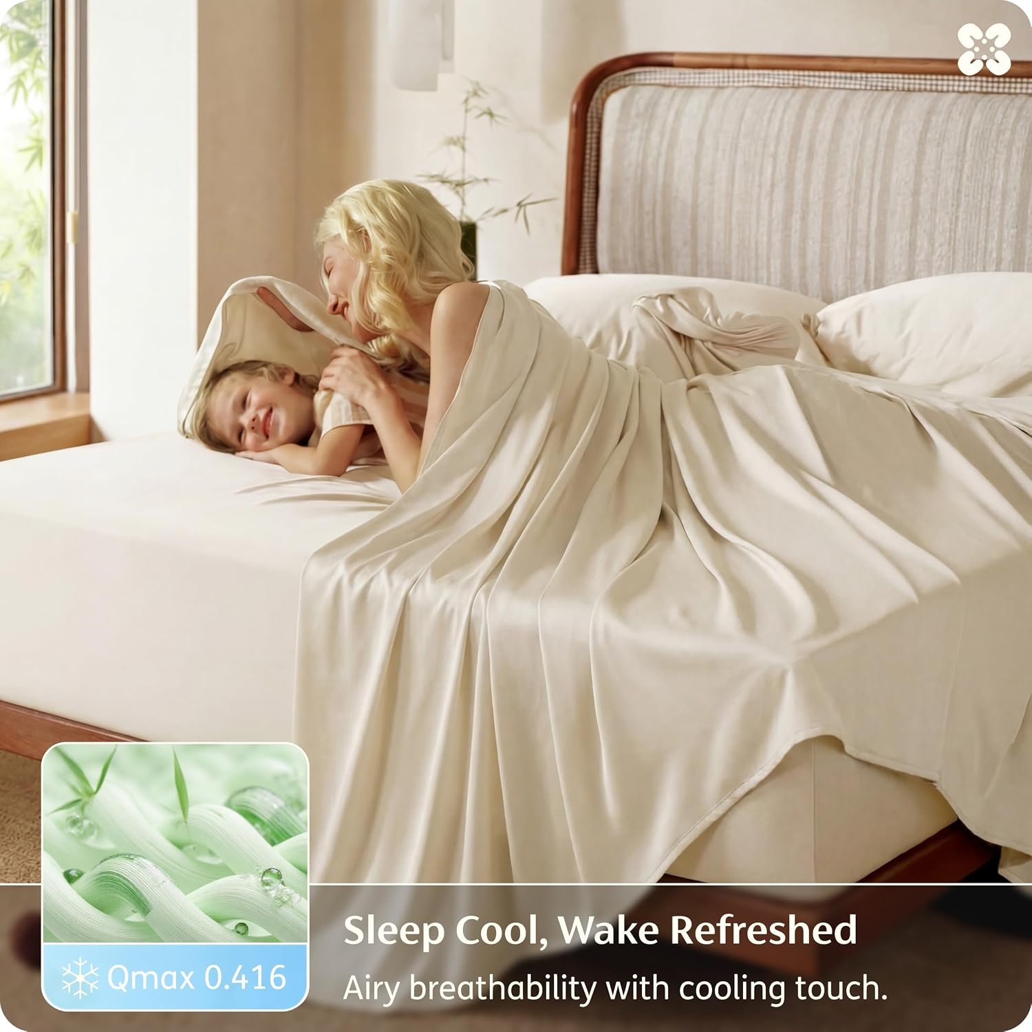 image:imageBedsure PureWoven Organically Grown Bamboo Viscose King Size Sheets Set Cooling Bed Sheets for Hot Sleepers 18 Deep Pocket with Corner Straps Luxury Silky Soft Breathable OCS amp OekoTex White02 Beige