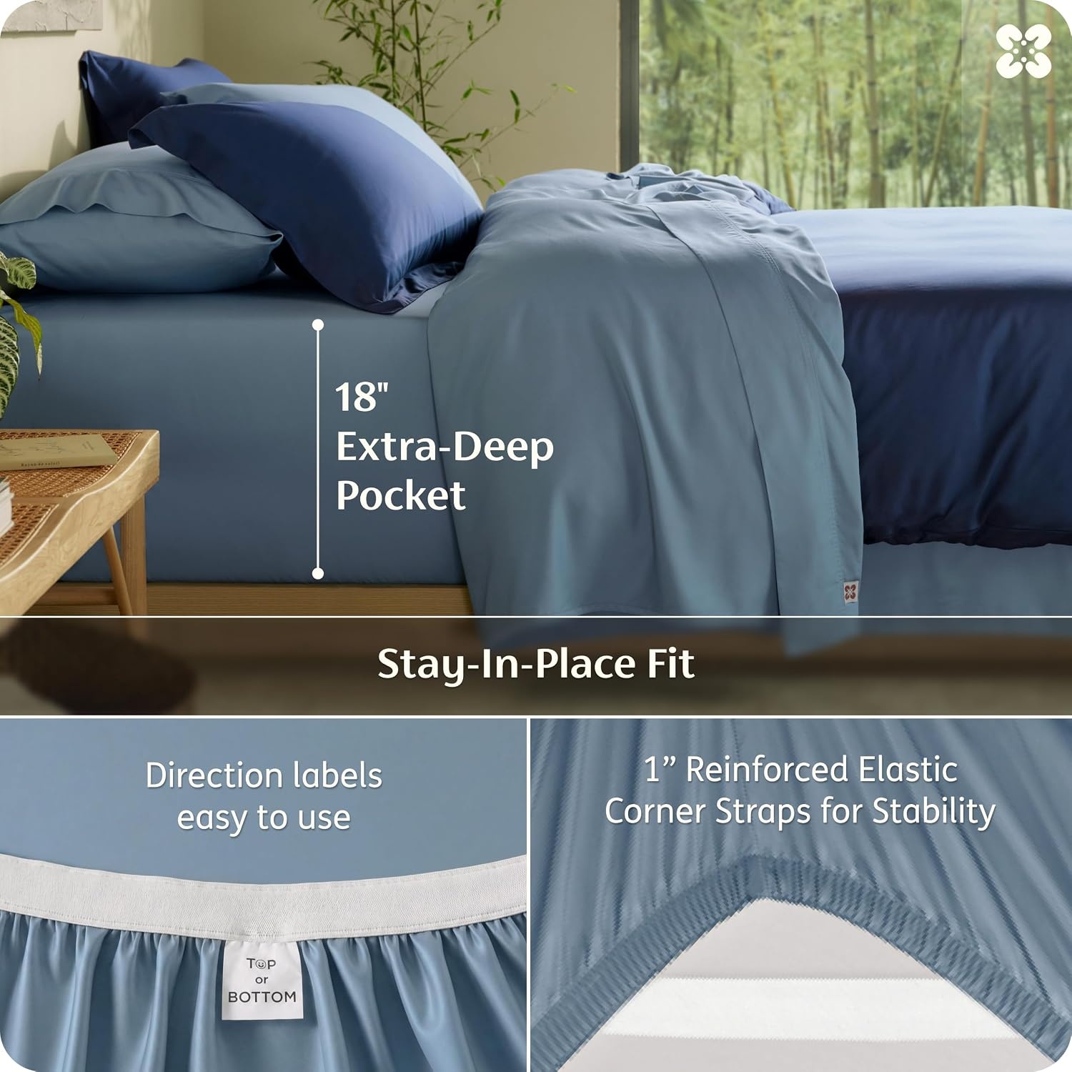 image:imageBedsure PureWoven Organically Grown Bamboo Viscose King Size Sheets Set Cooling Bed Sheets for Hot Sleepers 18 Deep Pocket with Corner Straps Luxury Silky Soft Breathable OCS amp OekoTex White04 Mineral Blue