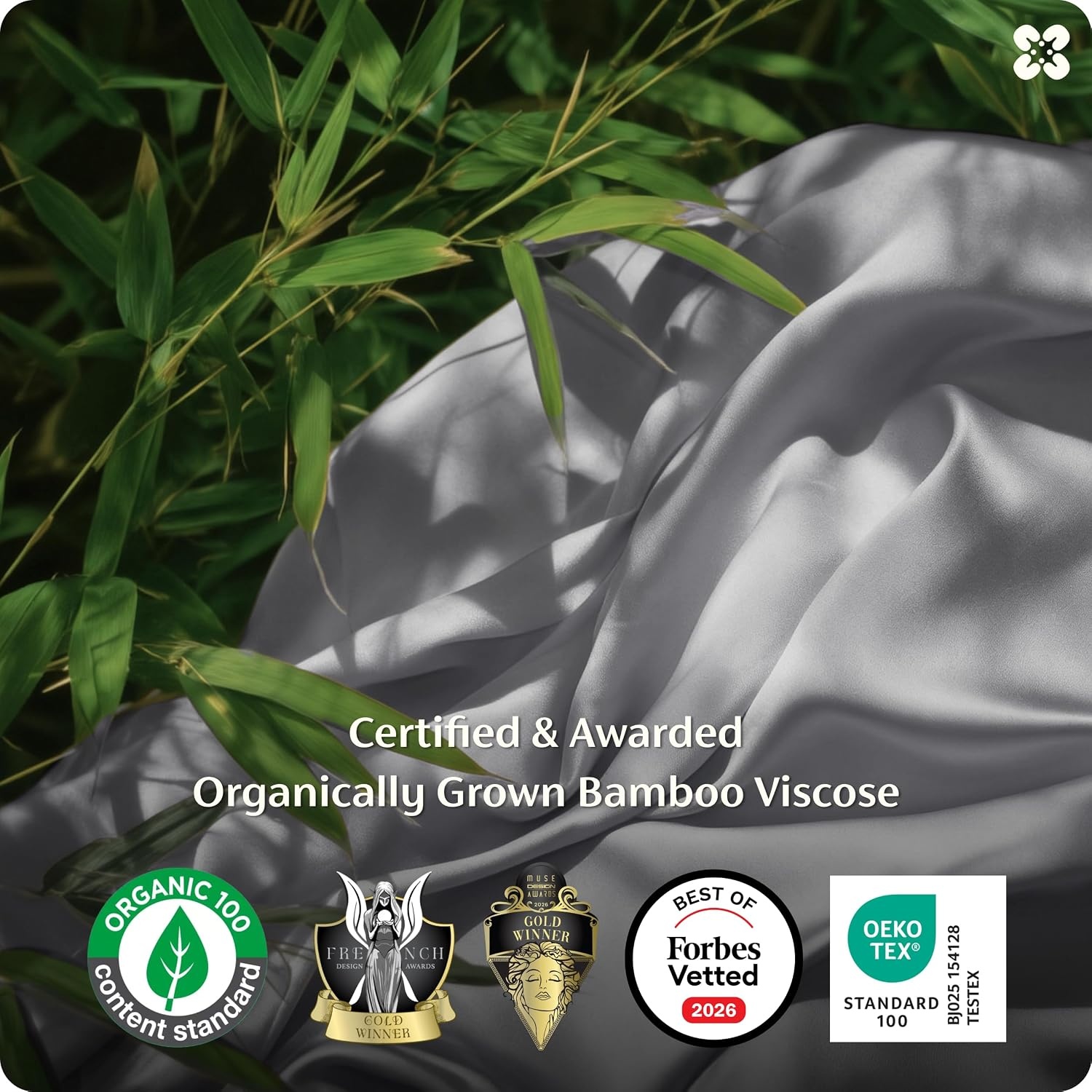 image:imageBedsure PureWoven Organically Grown Bamboo Viscose King Size Sheets Set Cooling Bed Sheets for Hot Sleepers 18 Deep Pocket with Corner Straps Luxury Silky Soft Breathable OCS amp OekoTex White06 Grey