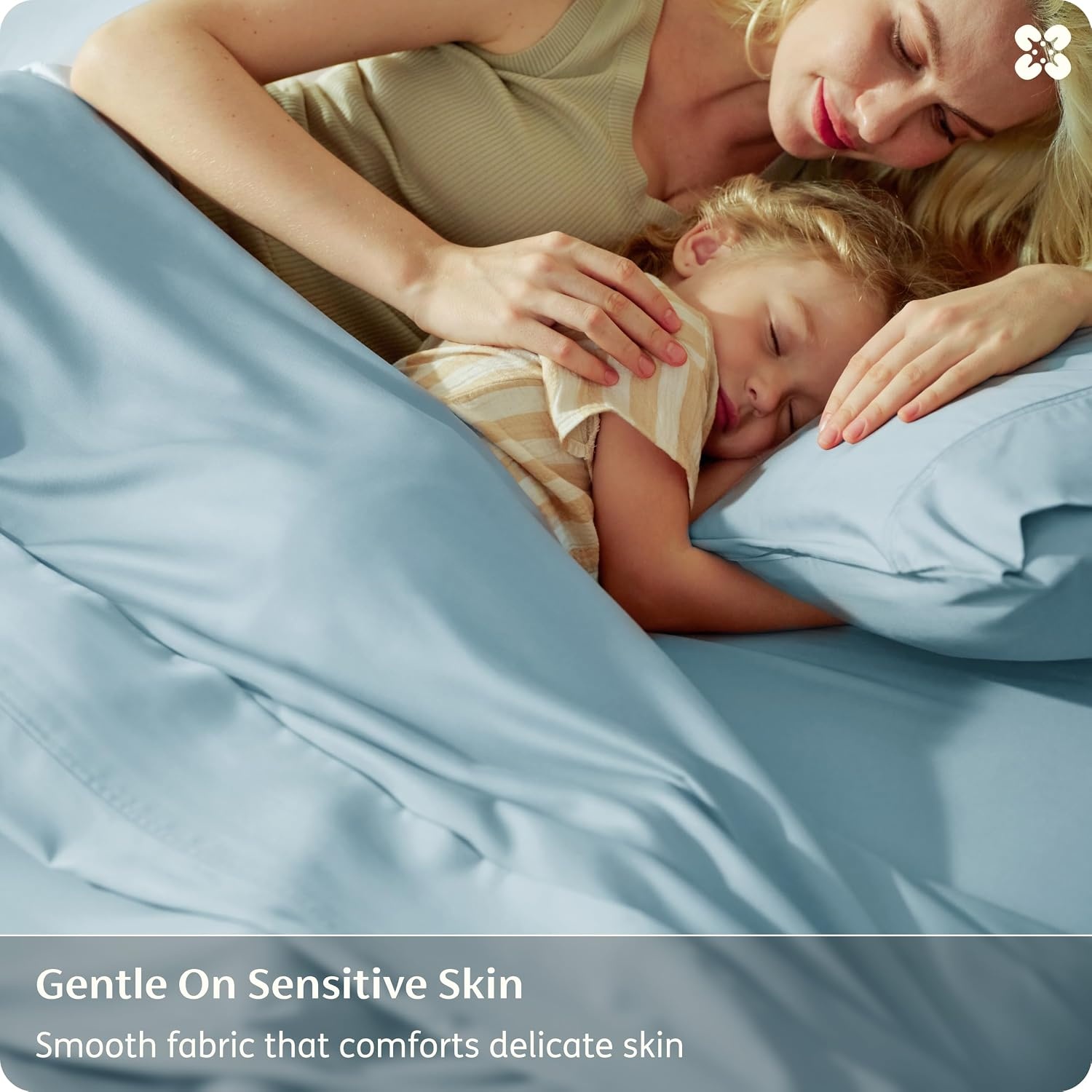 image:imageBedsure PureWoven Organically Grown Bamboo Viscose King Size Sheets Set Cooling Bed Sheets for Hot Sleepers 18 Deep Pocket with Corner Straps Luxury Silky Soft Breathable OCS amp OekoTex White10 Light Blue