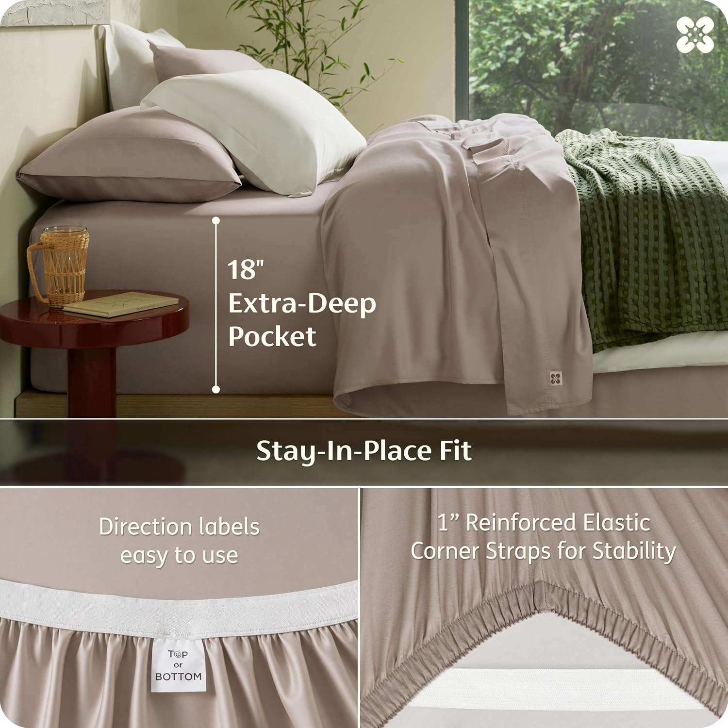 image:imageBedsure PureWoven Organically Grown Bamboo Viscose King Size Sheets Set Cooling Bed Sheets for Hot Sleepers 18 Deep Pocket with Corner Straps Luxury Silky Soft Breathable OCS amp OekoTex White03 Light Brown