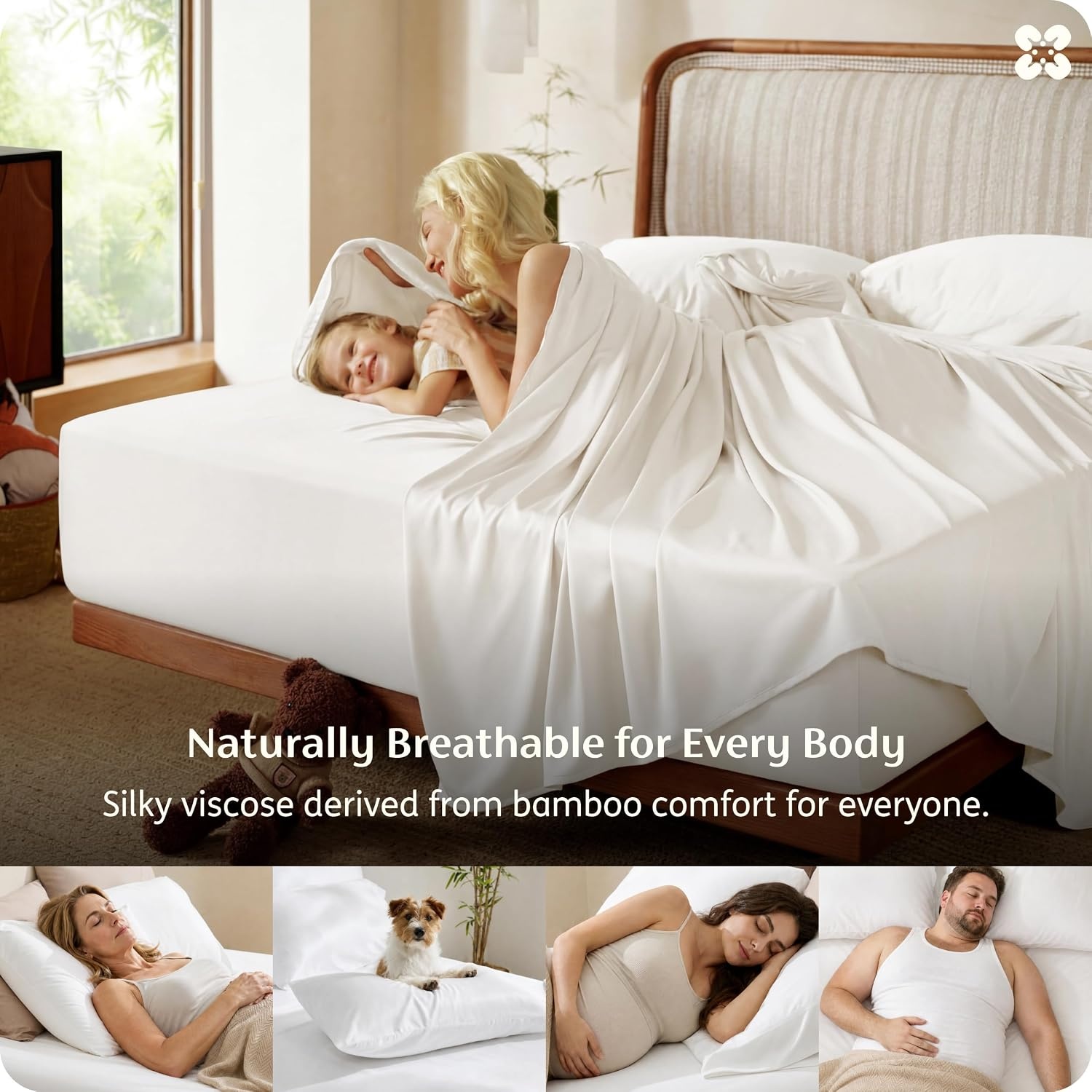 image:imageBedsure PureWoven Organically Grown Bamboo Viscose King Size Sheets Set Cooling Bed Sheets for Hot Sleepers 18 Deep Pocket with Corner Straps Luxury Silky Soft Breathable OCS amp OekoTex White01 White