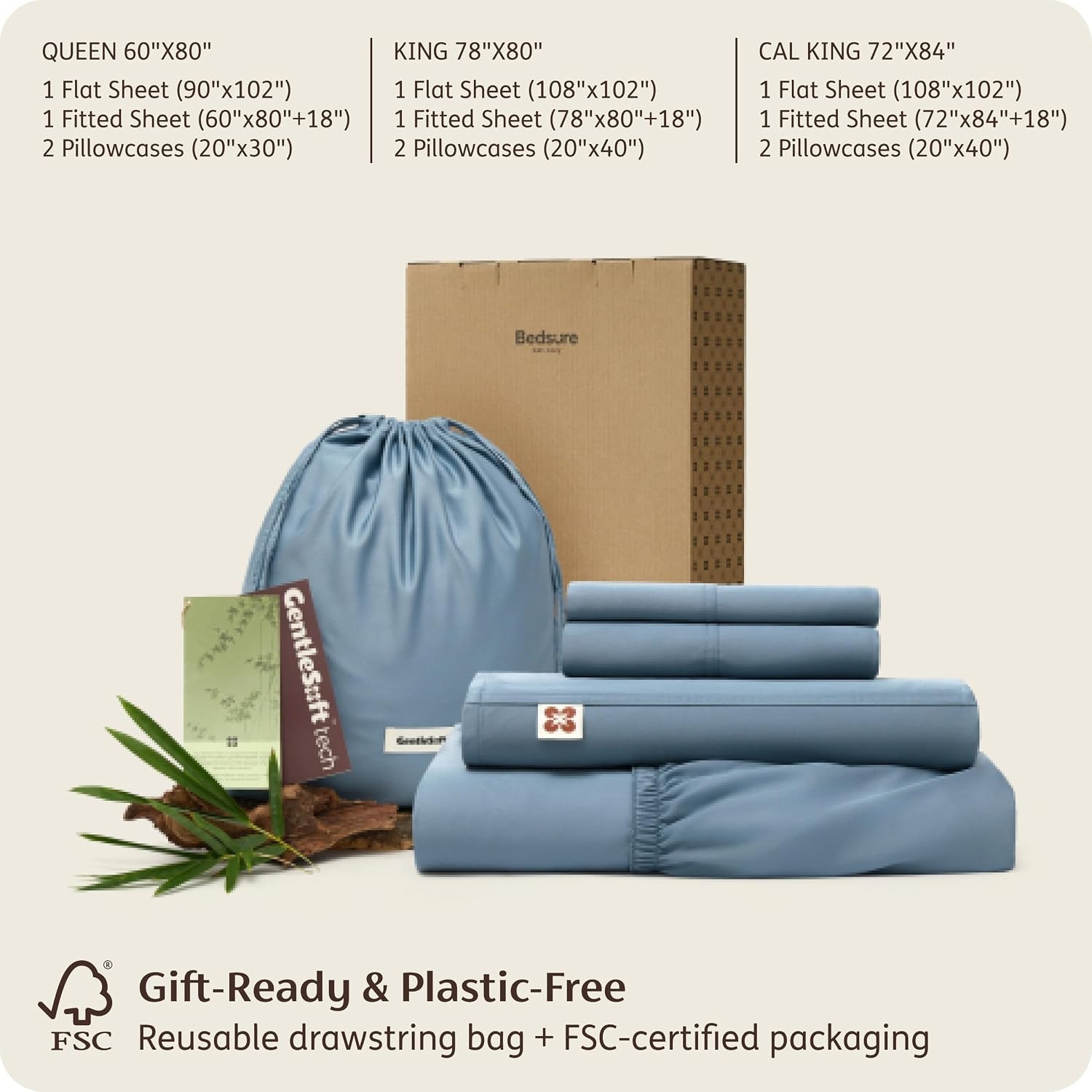image:imageBedsure PureWoven Organically Grown Bamboo Viscose King Size Sheets Set Cooling Bed Sheets for Hot Sleepers 18 Deep Pocket with Corner Straps Luxury Silky Soft Breathable OCS amp OekoTex White04 Mineral Blue