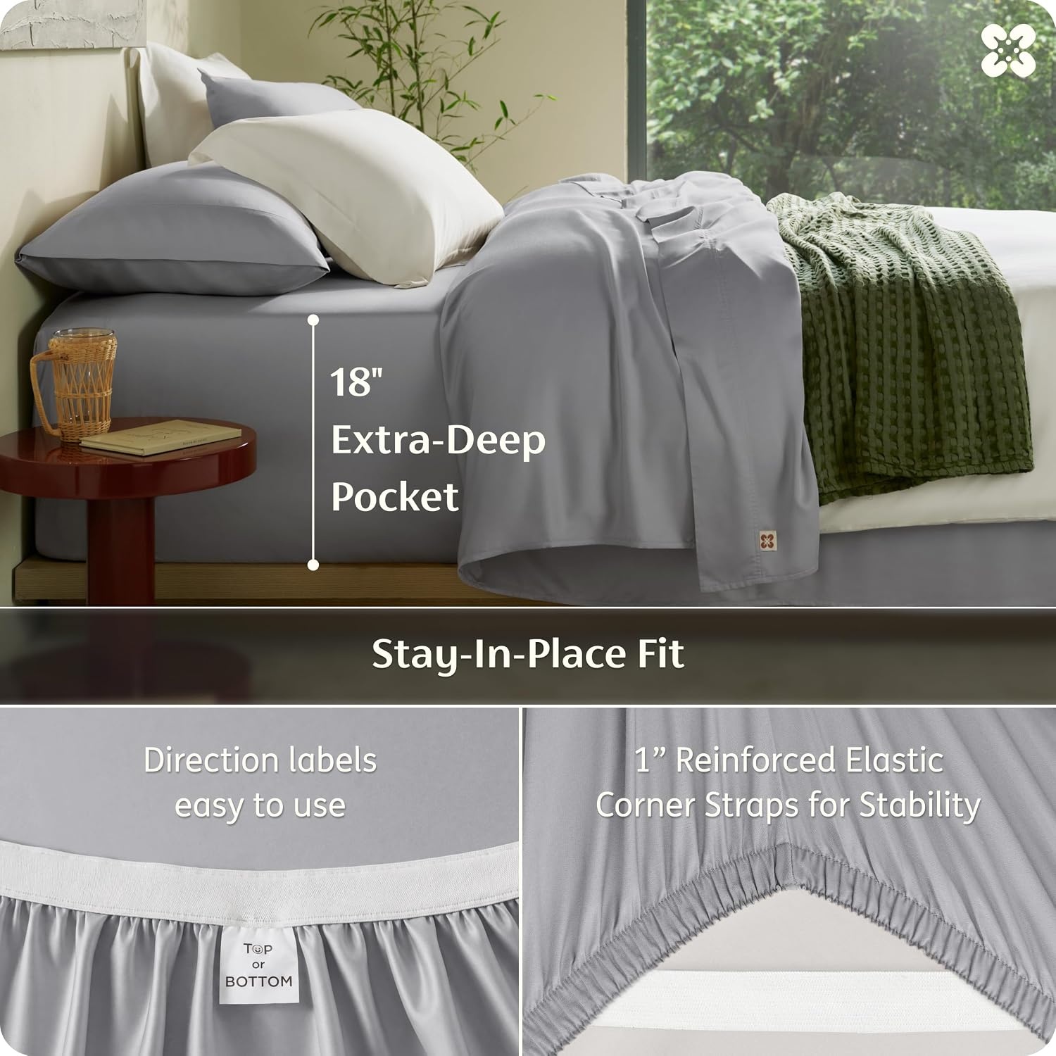 image:imageBedsure PureWoven Organically Grown Bamboo Viscose King Size Sheets Set Cooling Bed Sheets for Hot Sleepers 18 Deep Pocket with Corner Straps Luxury Silky Soft Breathable OCS amp OekoTex White06 Grey