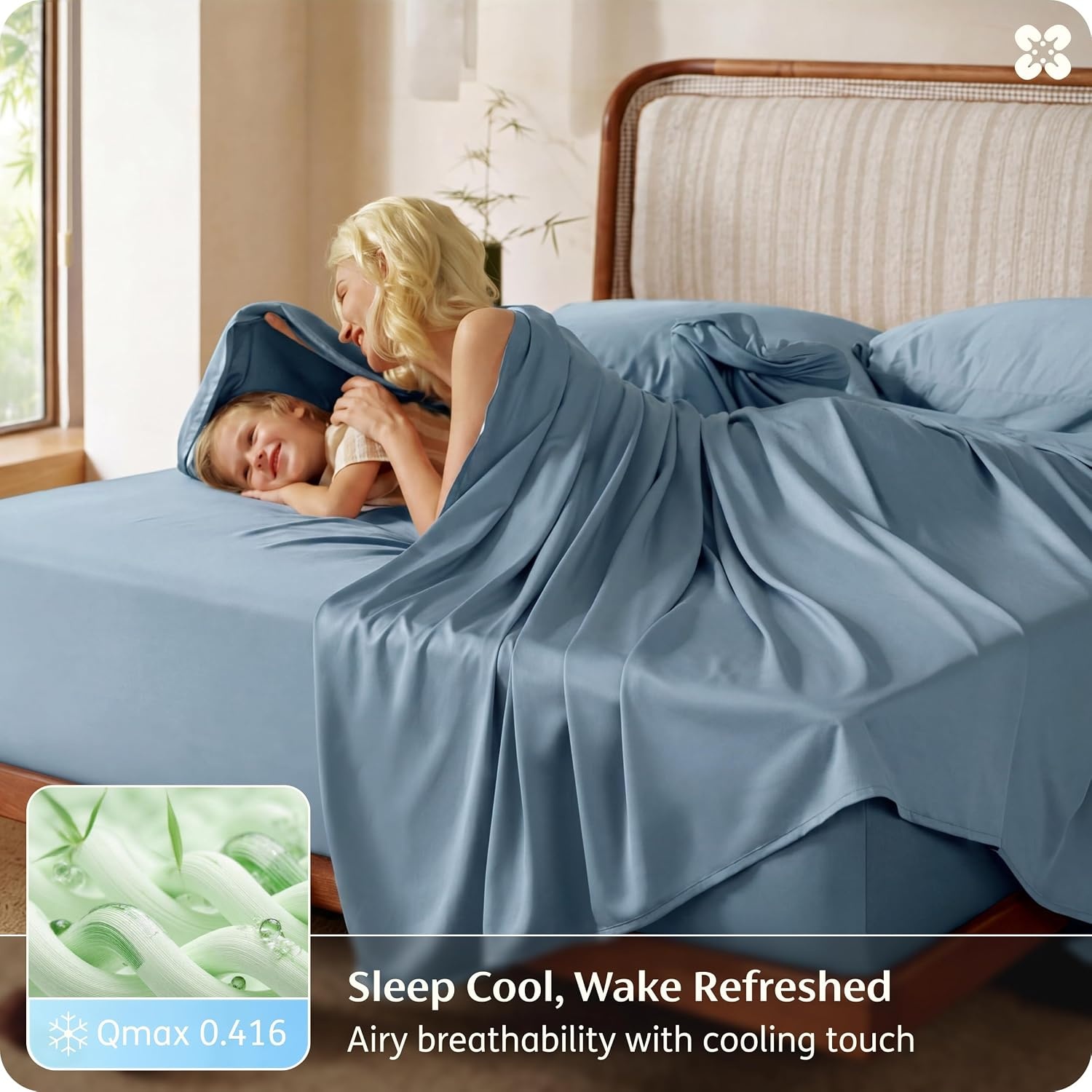 image:imageBedsure PureWoven Organically Grown Bamboo Viscose King Size Sheets Set Cooling Bed Sheets for Hot Sleepers 18 Deep Pocket with Corner Straps Luxury Silky Soft Breathable OCS amp OekoTex White04 Mineral Blue