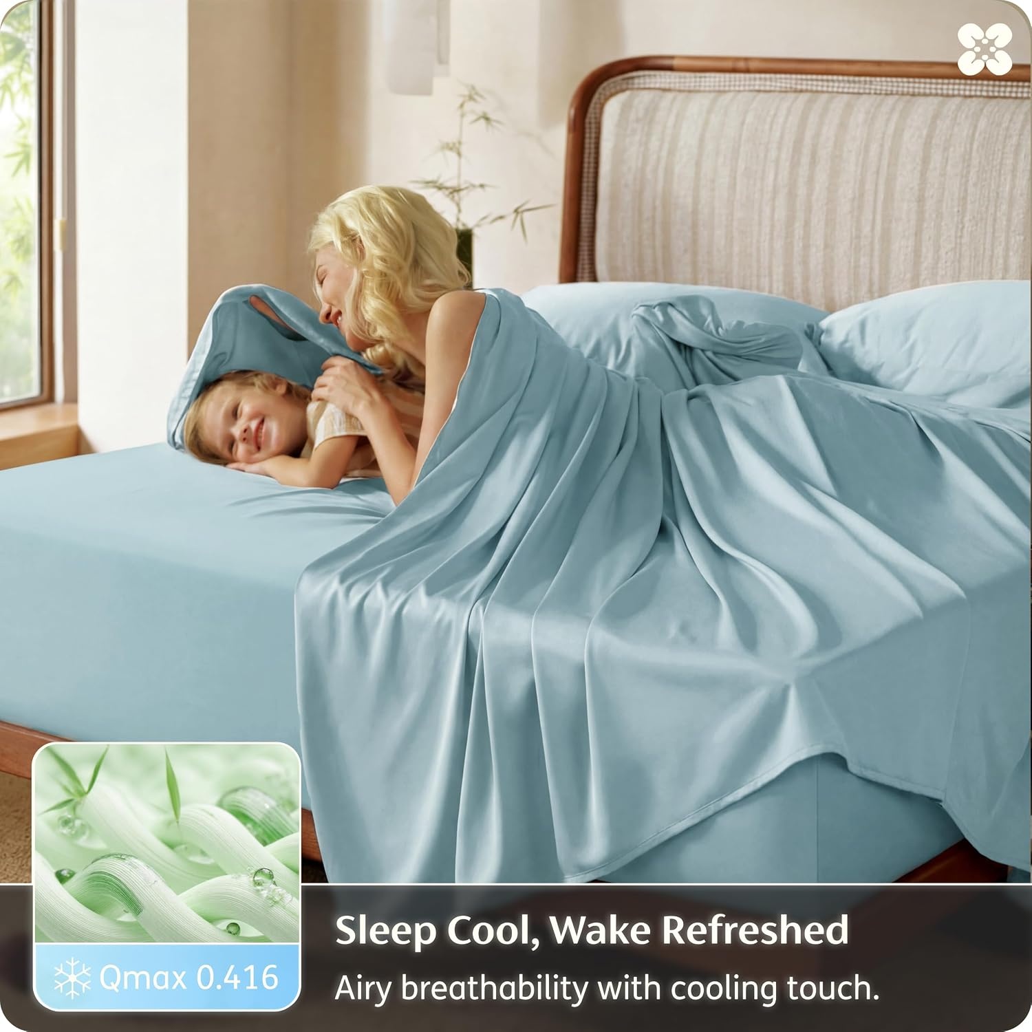 image:imageBedsure PureWoven Organically Grown Bamboo Viscose King Size Sheets Set Cooling Bed Sheets for Hot Sleepers 18 Deep Pocket with Corner Straps Luxury Silky Soft Breathable OCS amp OekoTex White10 Light Blue