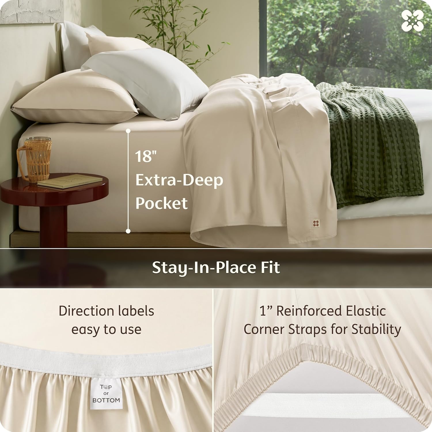 image:imageBedsure PureWoven Organically Grown Bamboo Viscose King Size Sheets Set Cooling Bed Sheets for Hot Sleepers 18 Deep Pocket with Corner Straps Luxury Silky Soft Breathable OCS amp OekoTex White02 Beige