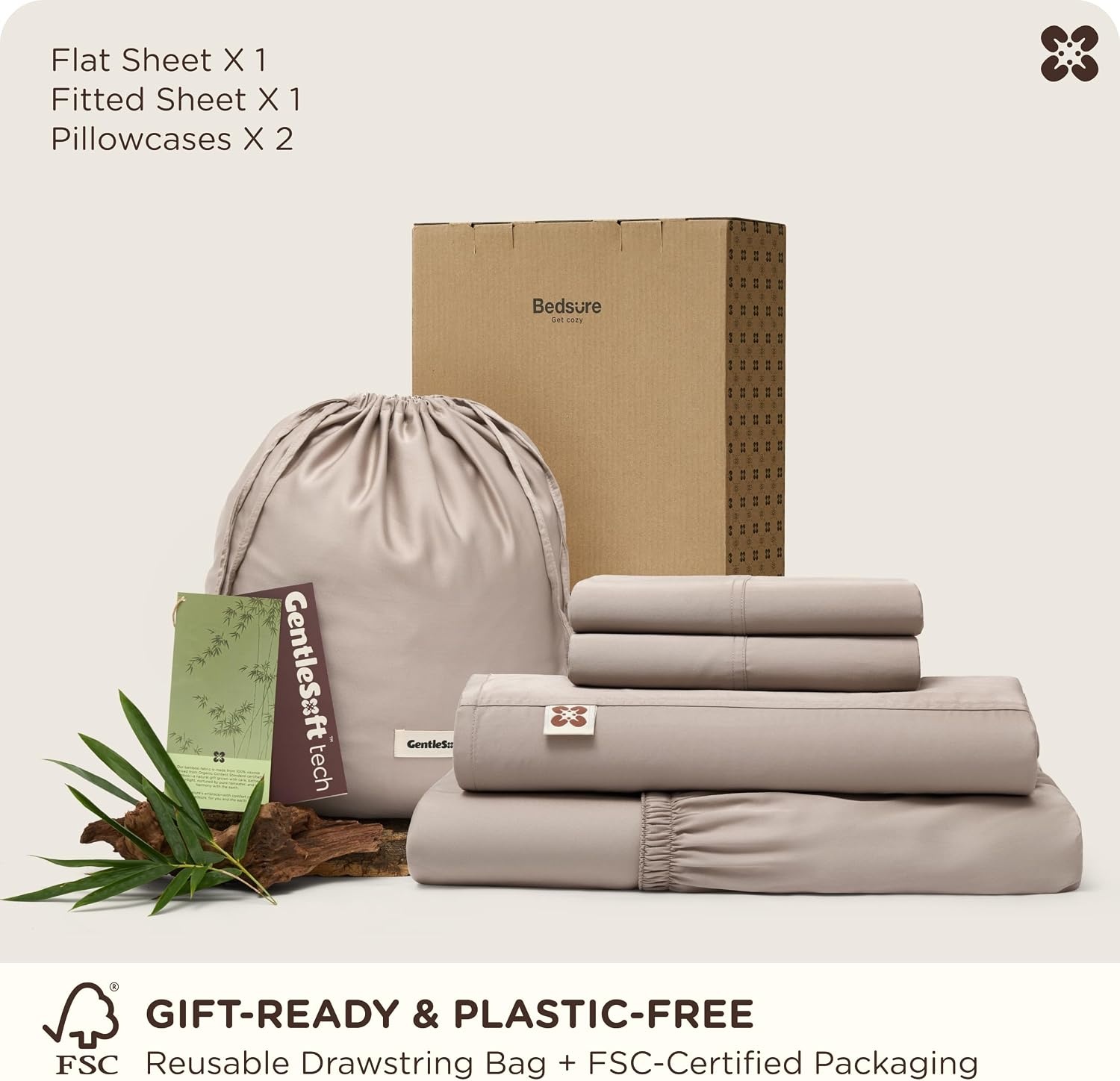 image:imageBedsure PureWoven Organically Grown Bamboo Viscose King Size Sheets Set Cooling Bed Sheets for Hot Sleepers 18 Deep Pocket with Corner Straps Luxury Silky Soft Breathable OCS amp OekoTex White03 Light Brown