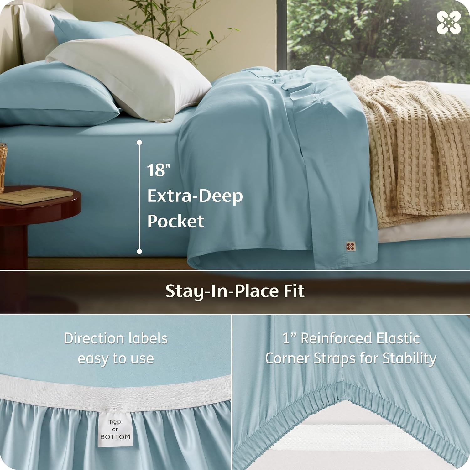 image:imageBedsure PureWoven Organically Grown Bamboo Viscose King Size Sheets Set Cooling Bed Sheets for Hot Sleepers 18 Deep Pocket with Corner Straps Luxury Silky Soft Breathable OCS amp OekoTex White10 Light Blue