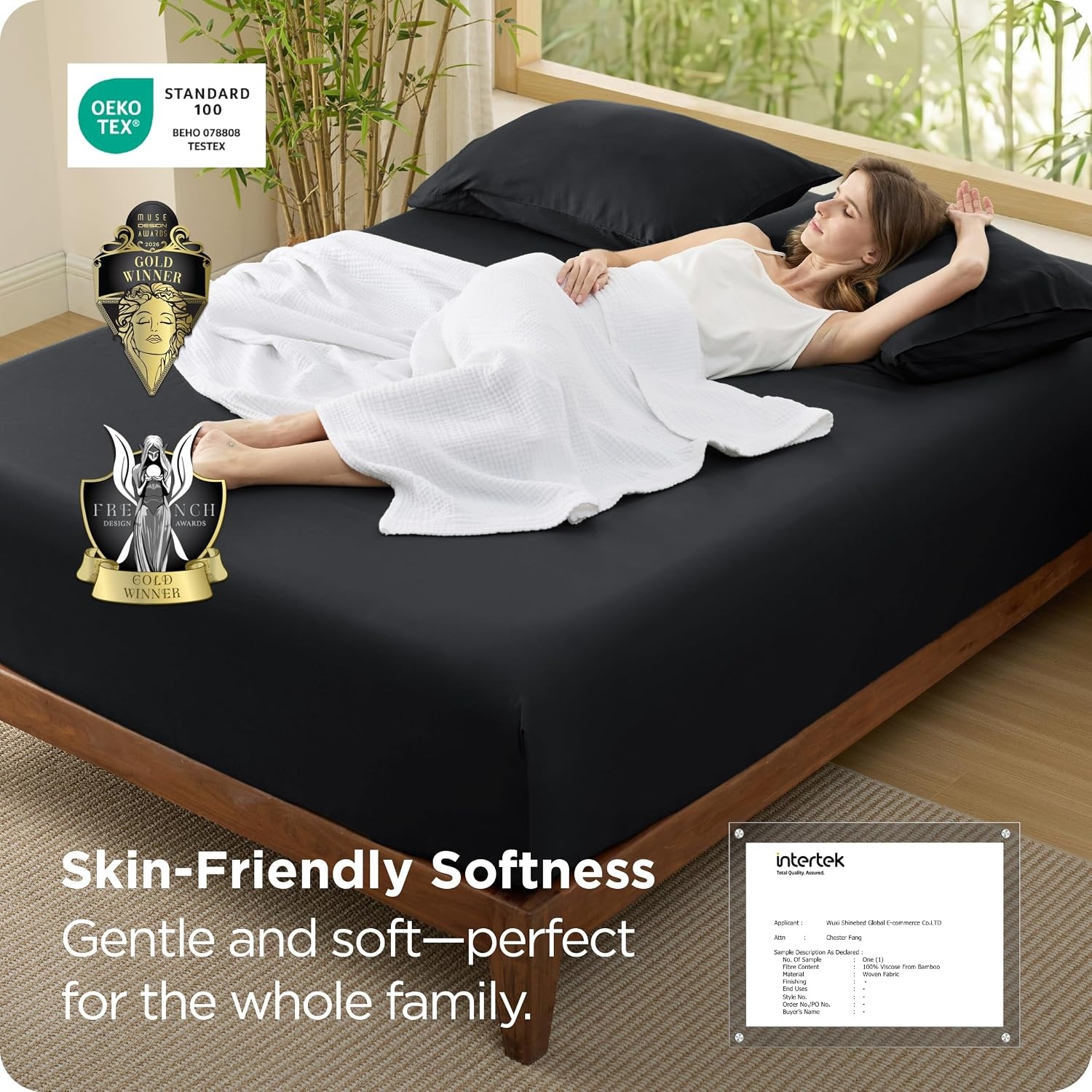image:imageBedsure PureWoven Queen Fitted Sheet Qnly 100 Rayon Derived from Bamboo Cooling Bottom Sheet for Hot Sleepers Breathable amp Soft Deep Pocket Up to 18 Secure Elastic Corner Straps GreyBlack