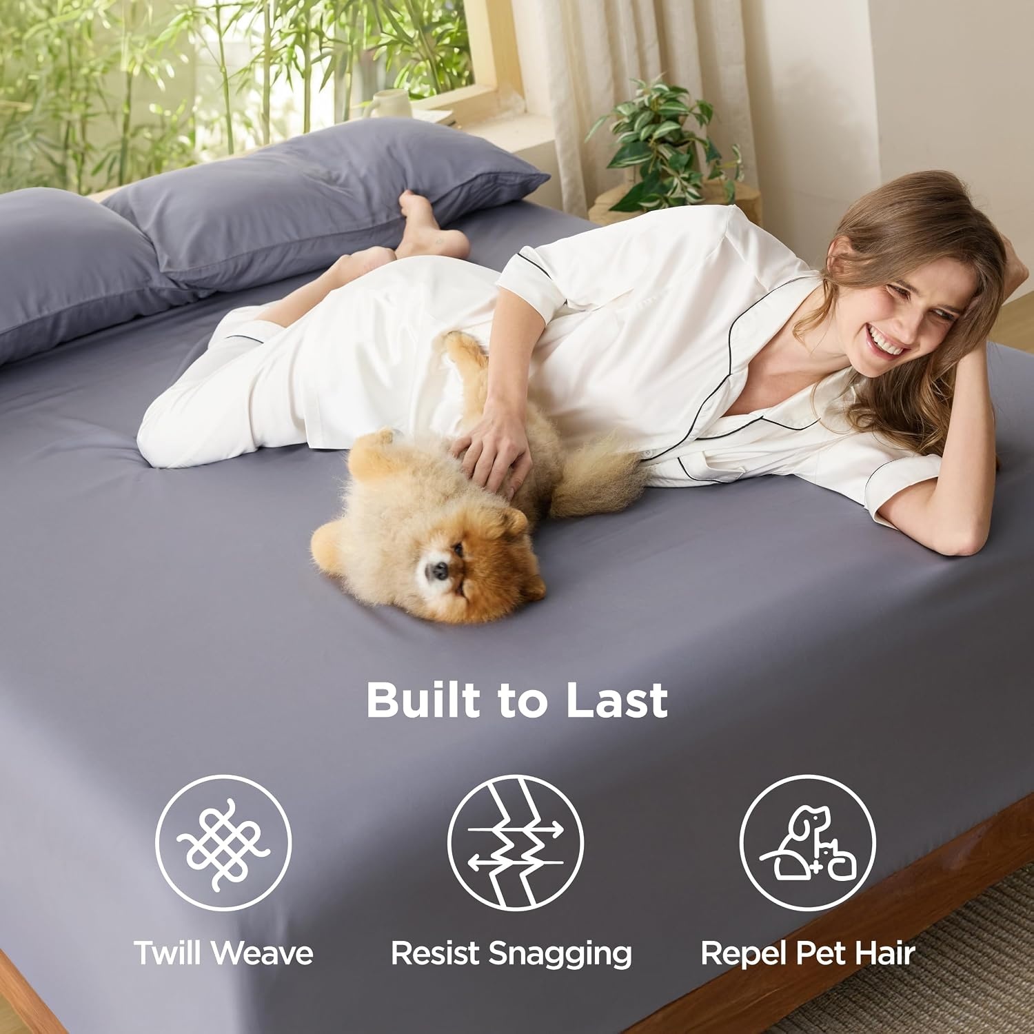 image:imageBedsure PureWoven Queen Fitted Sheet Qnly 100 Rayon Derived from Bamboo Cooling Bottom Sheet for Hot Sleepers Breathable amp Soft Deep Pocket Up to 18 Secure Elastic Corner Straps GreyGrey