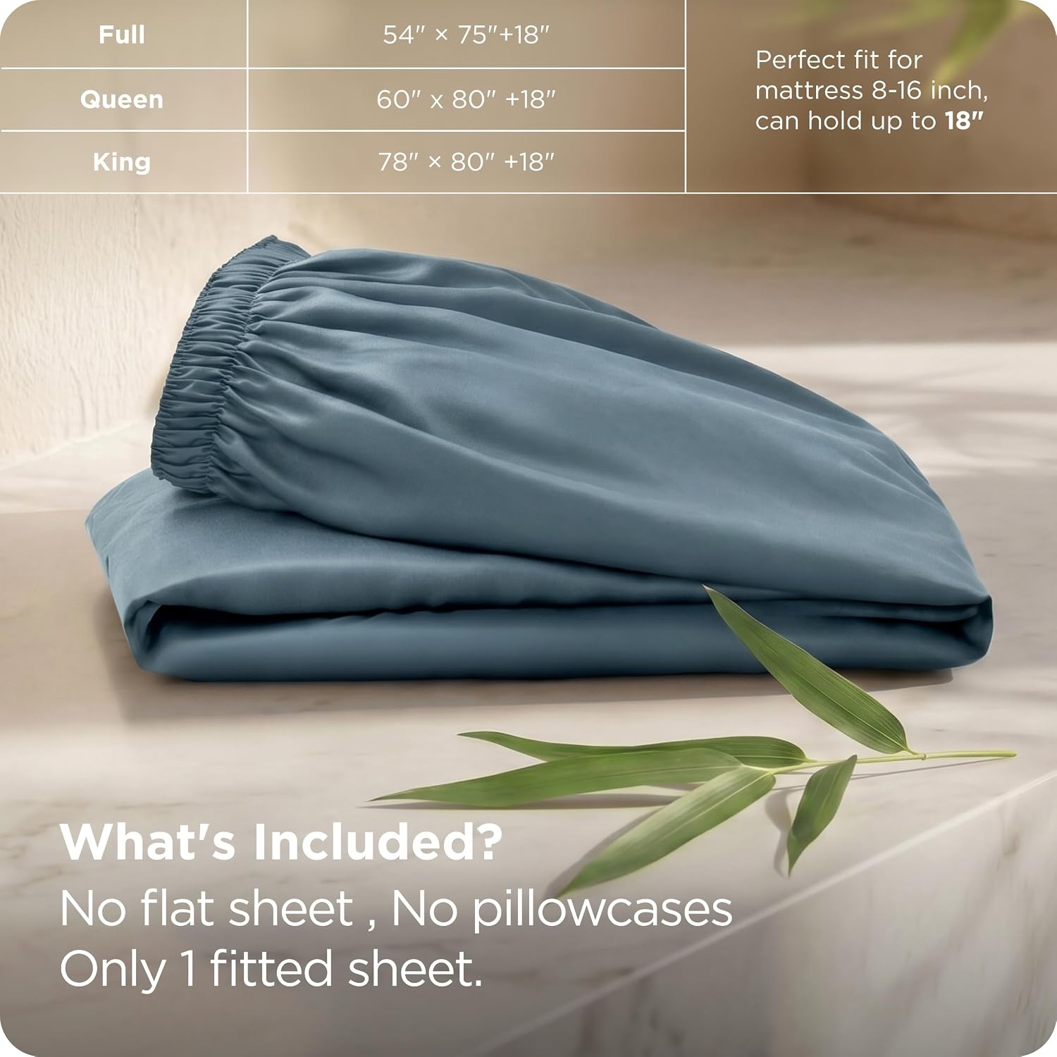 image:imageBedsure PureWoven Queen Fitted Sheet Qnly 100 Rayon Derived from Bamboo Cooling Bottom Sheet for Hot Sleepers Breathable amp Soft Deep Pocket Up to 18 Secure Elastic Corner Straps GreyDusty Blue