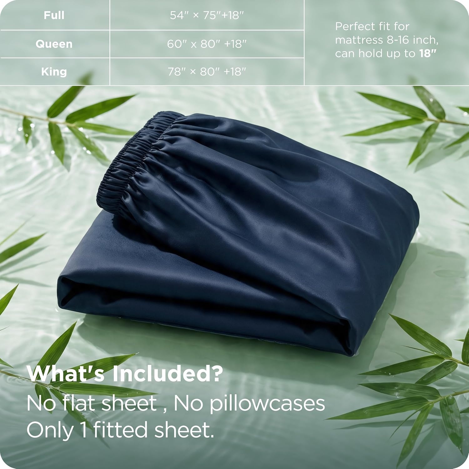 image:imageBedsure PureWoven Queen Fitted Sheet Qnly 100 Rayon Derived from Bamboo Cooling Bottom Sheet for Hot Sleepers Breathable amp Soft Deep Pocket Up to 18 Secure Elastic Corner Straps GreyNavy