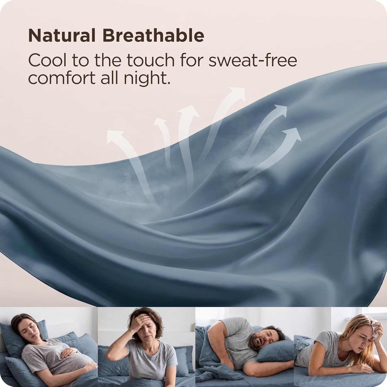 image:imageBedsure PureWoven Queen Fitted Sheet Qnly 100 Rayon Derived from Bamboo Cooling Bottom Sheet for Hot Sleepers Breathable amp Soft Deep Pocket Up to 18 Secure Elastic Corner Straps GreyDusty Blue