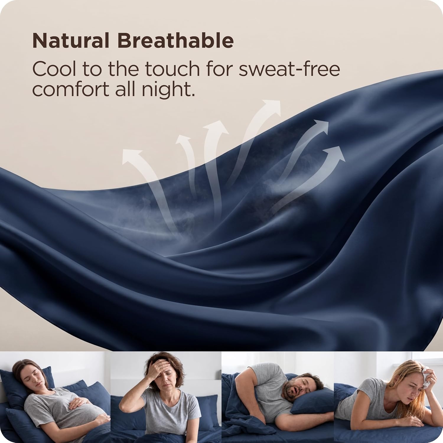 image:imageBedsure PureWoven Queen Fitted Sheet Qnly 100 Rayon Derived from Bamboo Cooling Bottom Sheet for Hot Sleepers Breathable amp Soft Deep Pocket Up to 18 Secure Elastic Corner Straps GreyNavy
