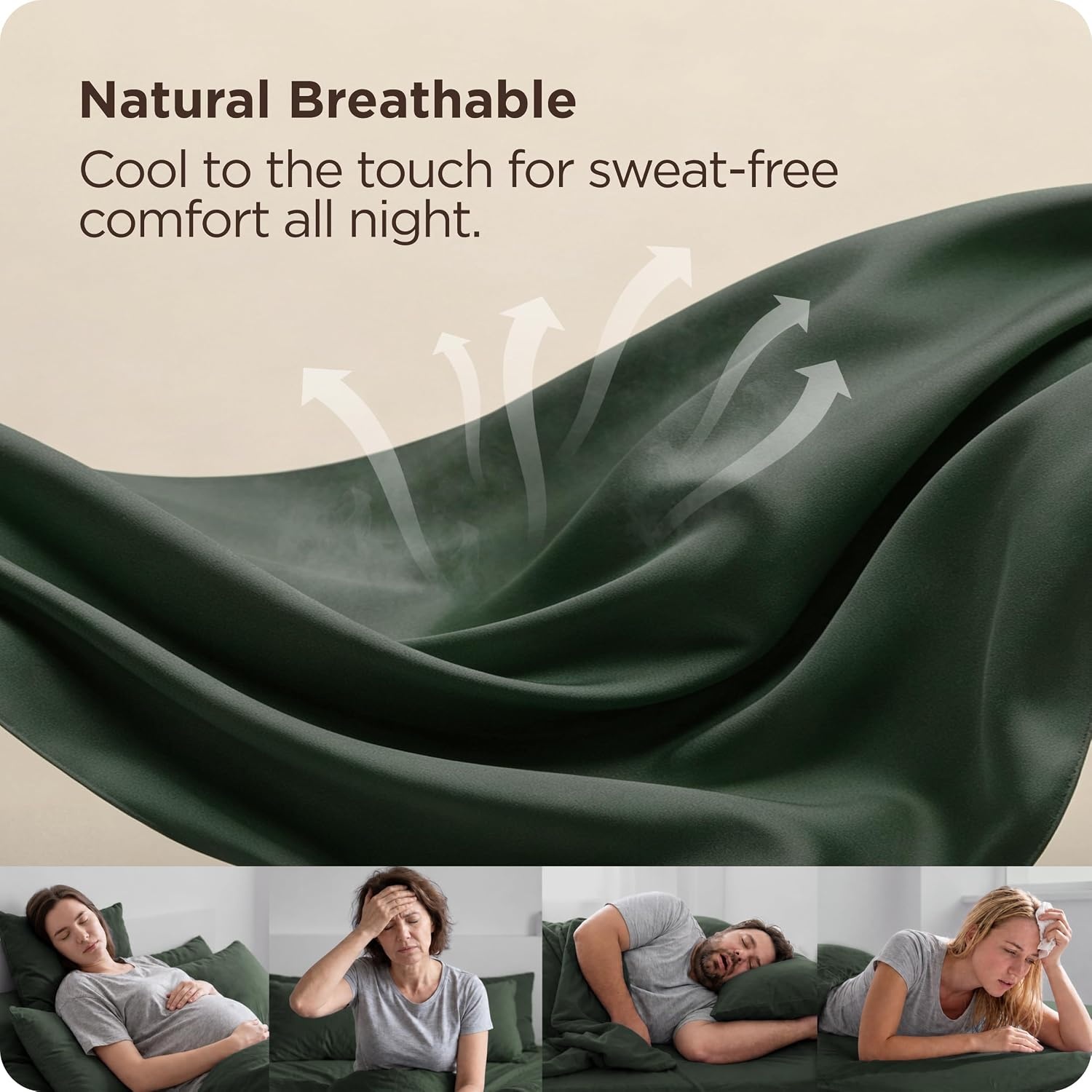 image:imageBedsure PureWoven Queen Fitted Sheet Qnly 100 Rayon Derived from Bamboo Cooling Bottom Sheet for Hot Sleepers Breathable amp Soft Deep Pocket Up to 18 Secure Elastic Corner Straps GreyOlive Green