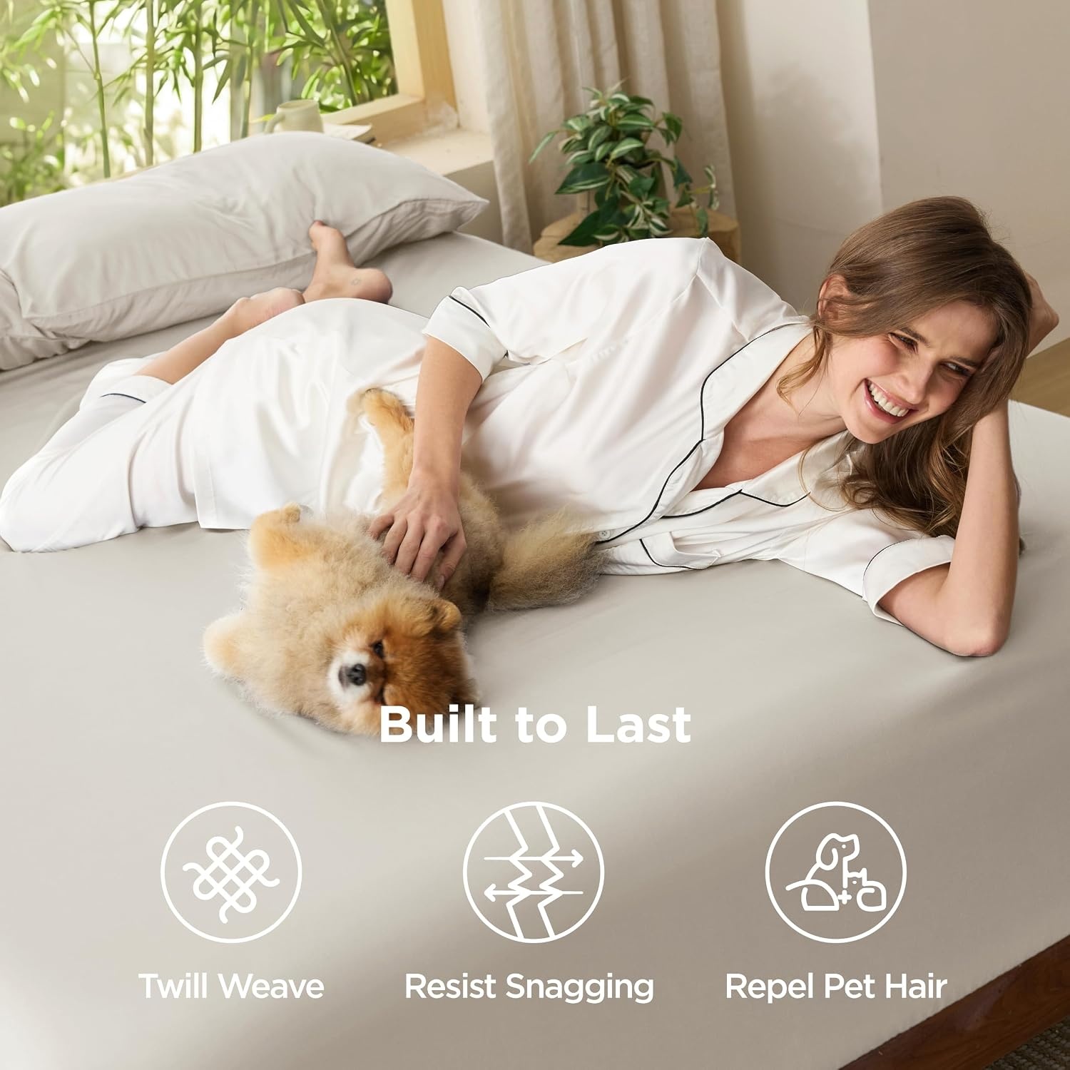 image:imageBedsure PureWoven Queen Fitted Sheet Qnly 100 Rayon Derived from Bamboo Cooling Bottom Sheet for Hot Sleepers Breathable amp Soft Deep Pocket Up to 18 Secure Elastic Corner Straps GreyBeige