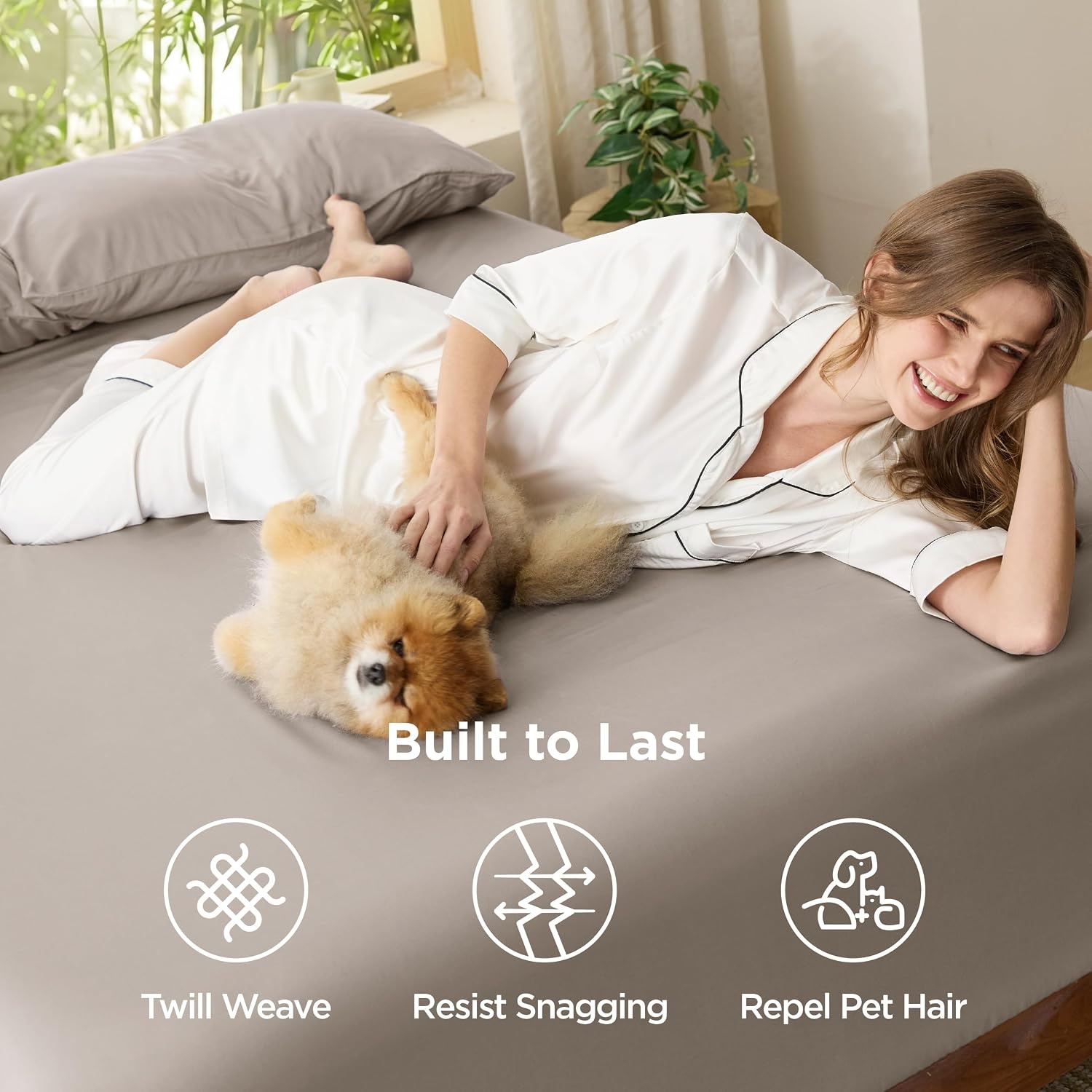 image:imageBedsure PureWoven Queen Fitted Sheet Qnly 100 Rayon Derived from Bamboo Cooling Bottom Sheet for Hot Sleepers Breathable amp Soft Deep Pocket Up to 18 Secure Elastic Corner Straps GreyTaupe