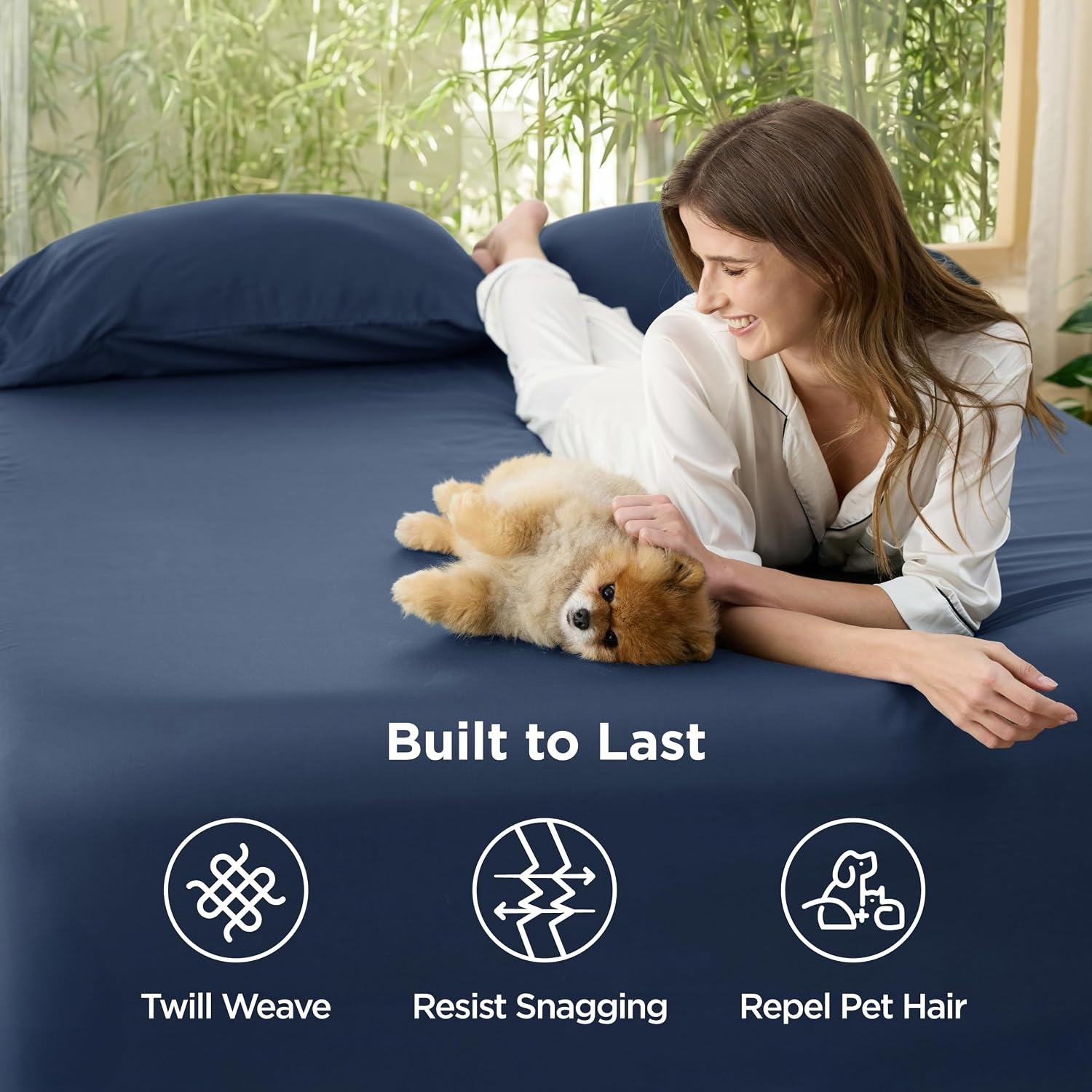 image:imageBedsure PureWoven Queen Fitted Sheet Qnly 100 Rayon Derived from Bamboo Cooling Bottom Sheet for Hot Sleepers Breathable amp Soft Deep Pocket Up to 18 Secure Elastic Corner Straps GreyNavy