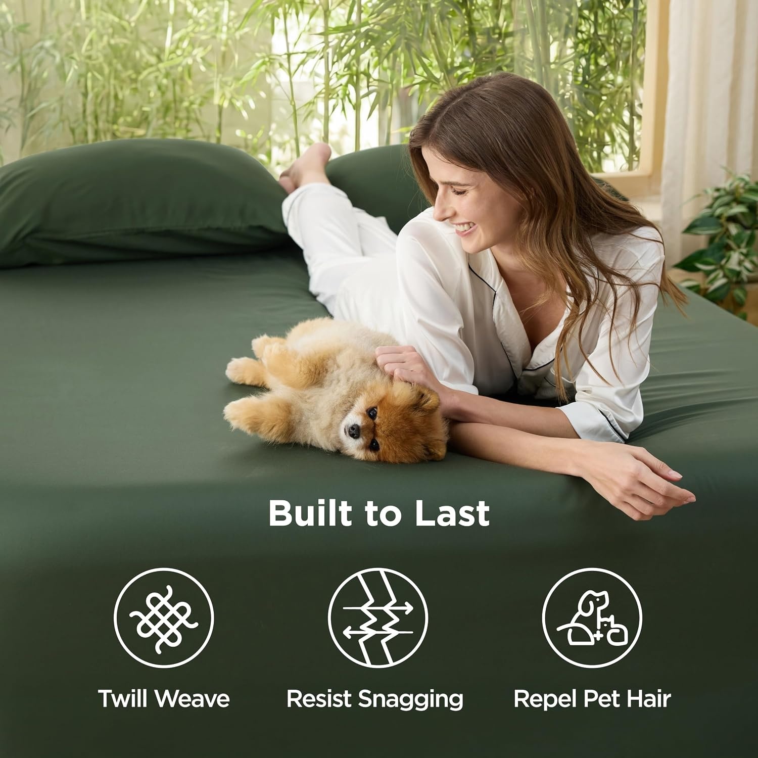 image:imageBedsure PureWoven Queen Fitted Sheet Qnly 100 Rayon Derived from Bamboo Cooling Bottom Sheet for Hot Sleepers Breathable amp Soft Deep Pocket Up to 18 Secure Elastic Corner Straps GreyOlive Green