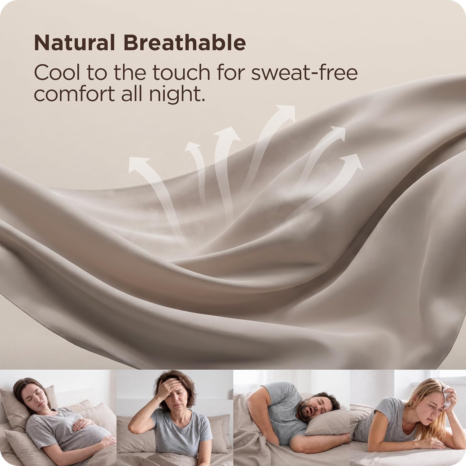 image:imageBedsure PureWoven Queen Fitted Sheet Qnly 100 Rayon Derived from Bamboo Cooling Bottom Sheet for Hot Sleepers Breathable amp Soft Deep Pocket Up to 18 Secure Elastic Corner Straps GreyTaupe
