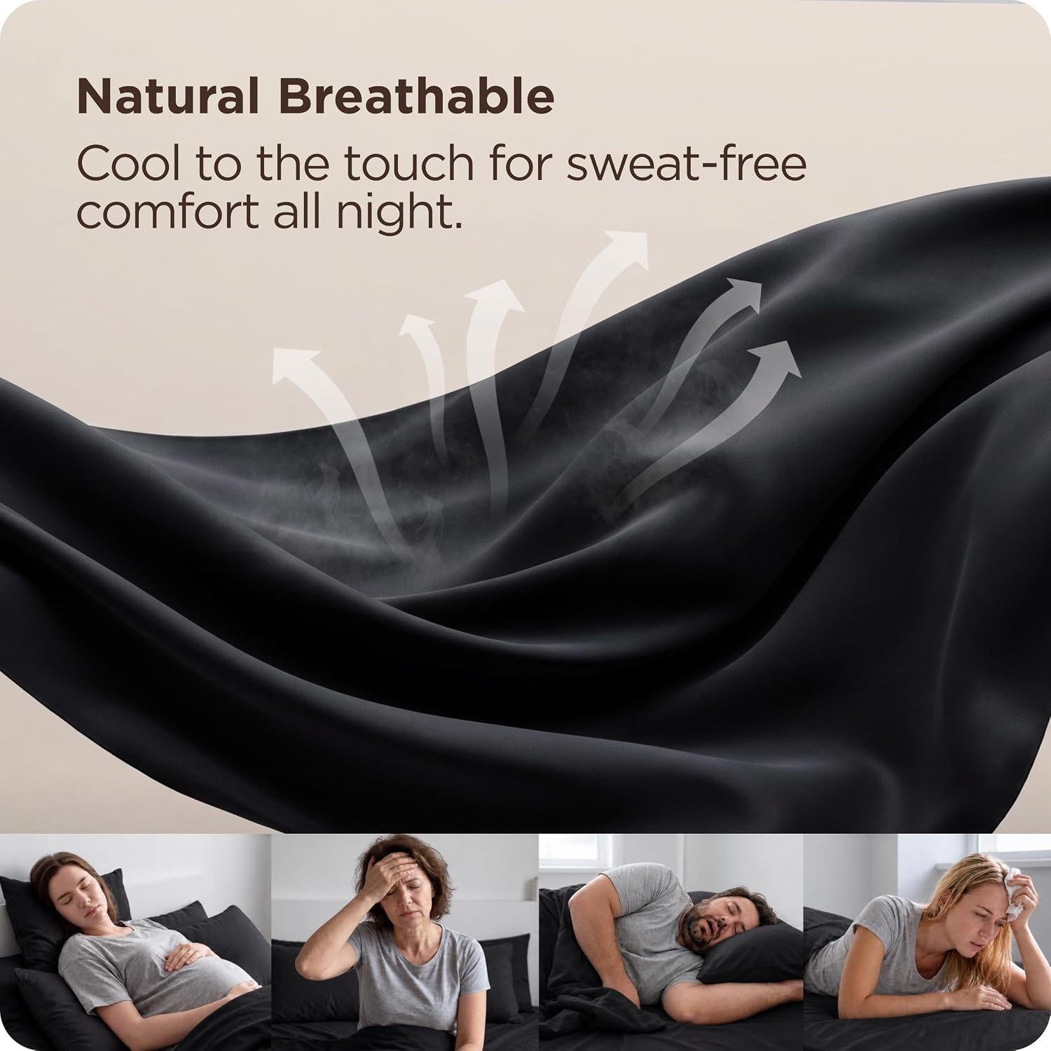 image:imageBedsure PureWoven Queen Fitted Sheet Qnly 100 Rayon Derived from Bamboo Cooling Bottom Sheet for Hot Sleepers Breathable amp Soft Deep Pocket Up to 18 Secure Elastic Corner Straps GreyBlack