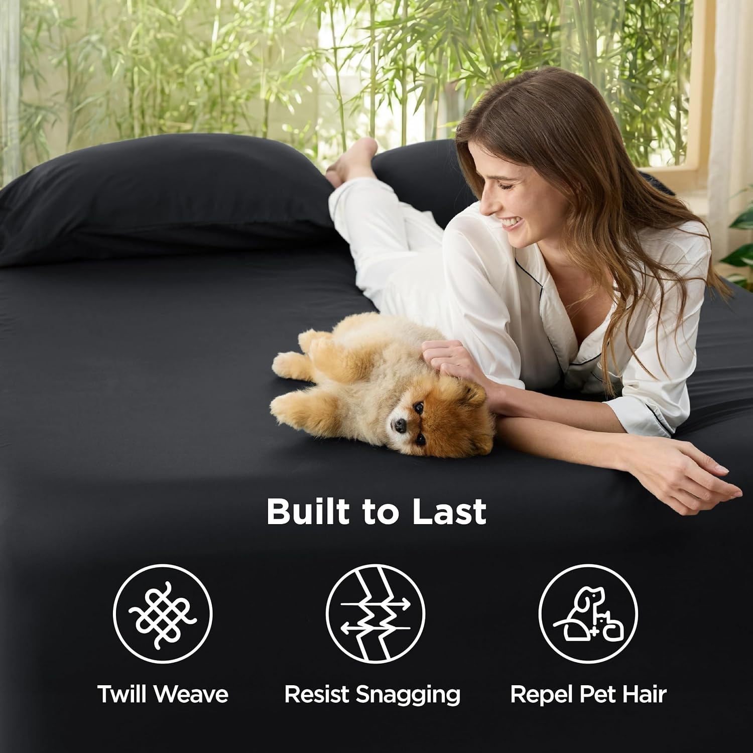 image:imageBedsure PureWoven Queen Fitted Sheet Qnly 100 Rayon Derived from Bamboo Cooling Bottom Sheet for Hot Sleepers Breathable amp Soft Deep Pocket Up to 18 Secure Elastic Corner Straps GreyBlack