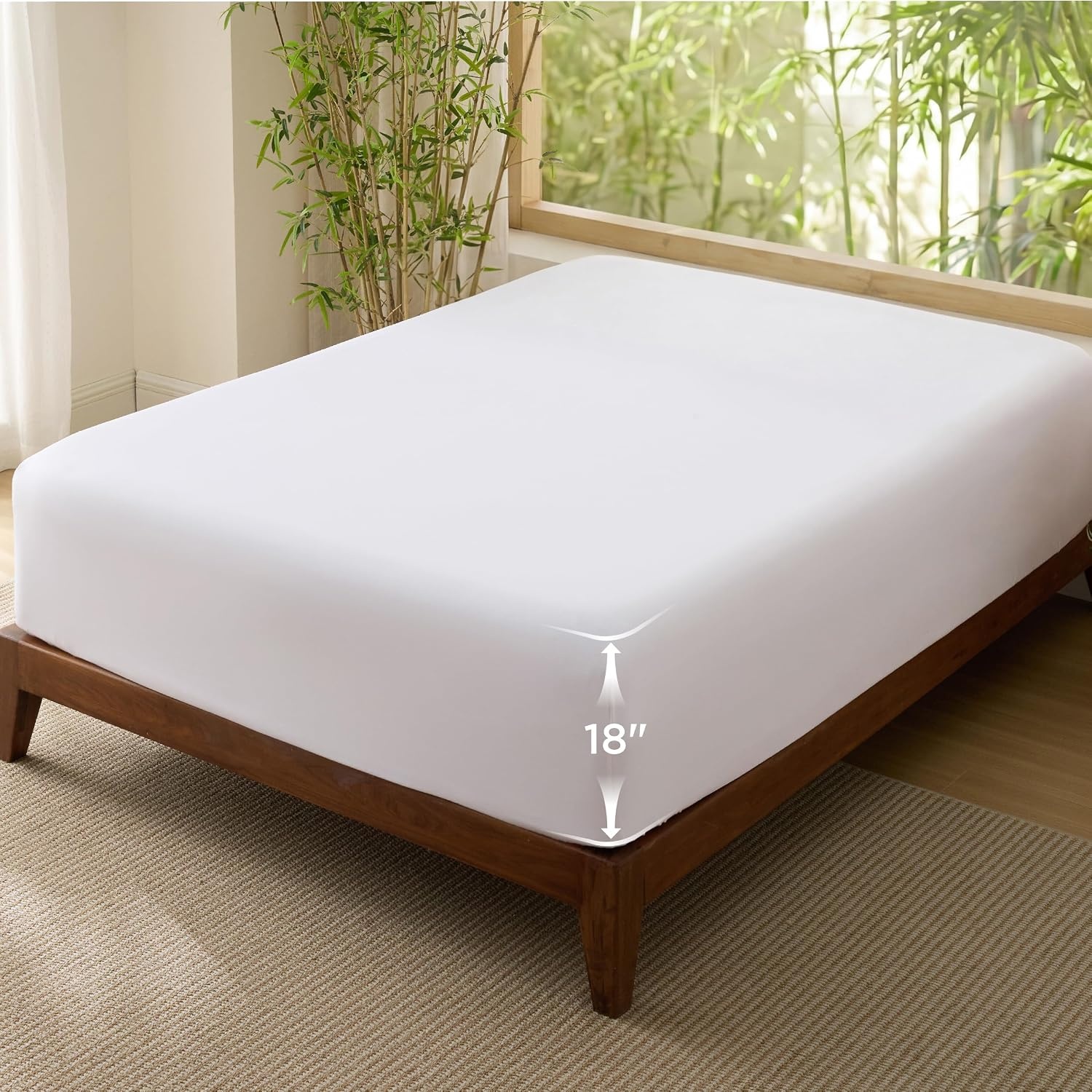 image:imageBedsure PureWoven Queen Fitted Sheet Qnly 100 Rayon Derived from Bamboo Cooling Bottom Sheet for Hot Sleepers Breathable amp Soft Deep Pocket Up to 18 Secure Elastic Corner Straps GreyWhite