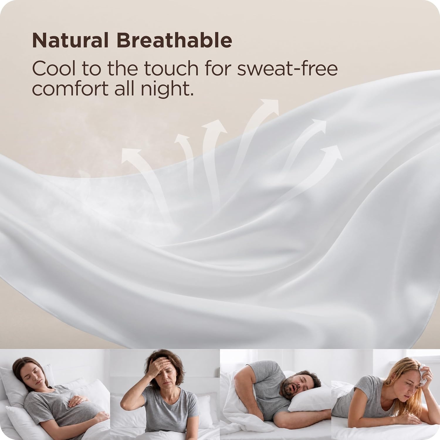image:imageBedsure PureWoven Queen Fitted Sheet Qnly 100 Rayon Derived from Bamboo Cooling Bottom Sheet for Hot Sleepers Breathable amp Soft Deep Pocket Up to 18 Secure Elastic Corner Straps GreyWhite