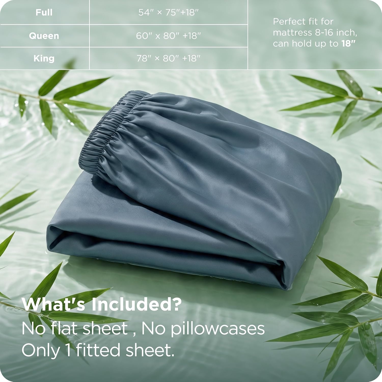 image:imageBedsure PureWoven Queen Fitted Sheet Qnly 100 Rayon Derived from Bamboo Cooling Bottom Sheet for Hot Sleepers Breathable amp Soft Deep Pocket Up to 18 Secure Elastic Corner Straps GreyDusty Blue