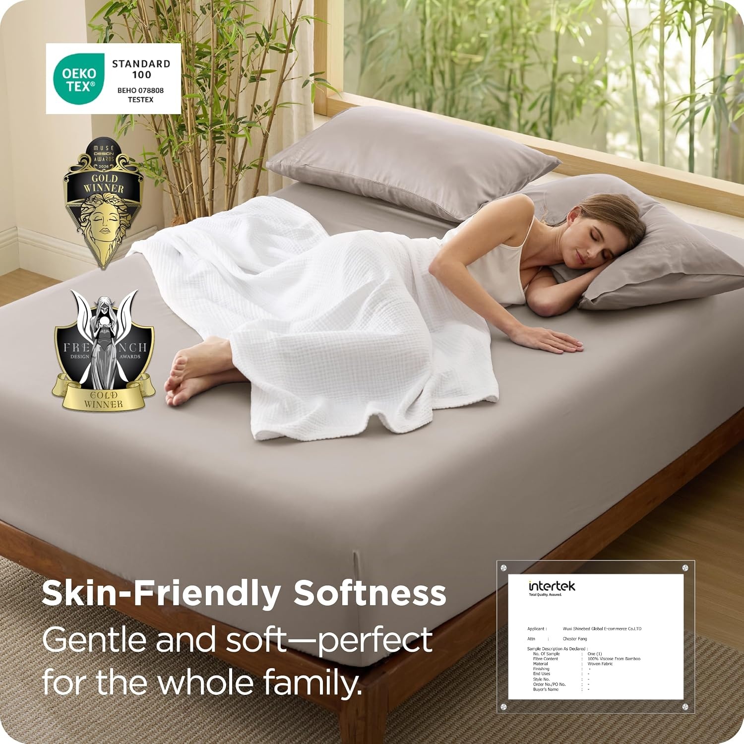 image:imageBedsure PureWoven Queen Fitted Sheet Qnly 100 Rayon Derived from Bamboo Cooling Bottom Sheet for Hot Sleepers Breathable amp Soft Deep Pocket Up to 18 Secure Elastic Corner Straps GreyTaupe