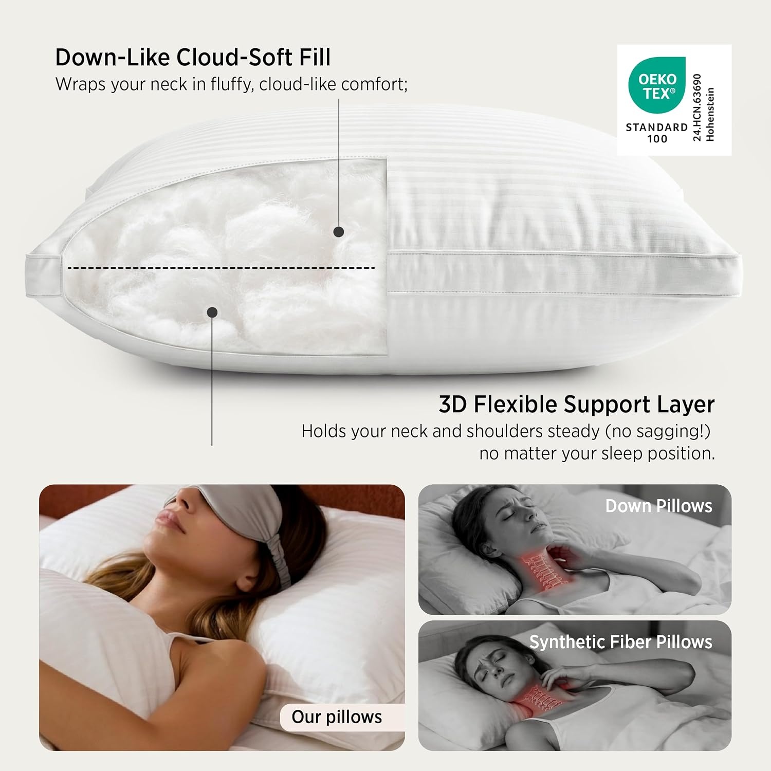 image:imageBedsure Purewoven Hotel Pillows King Size Set of 2 with 100 Cotton Shell Down Alternative Dual Chamber Construction Fill Gusseted Pillows for Fluffy Support Ideal for Back amp Stomach SleepersWhite