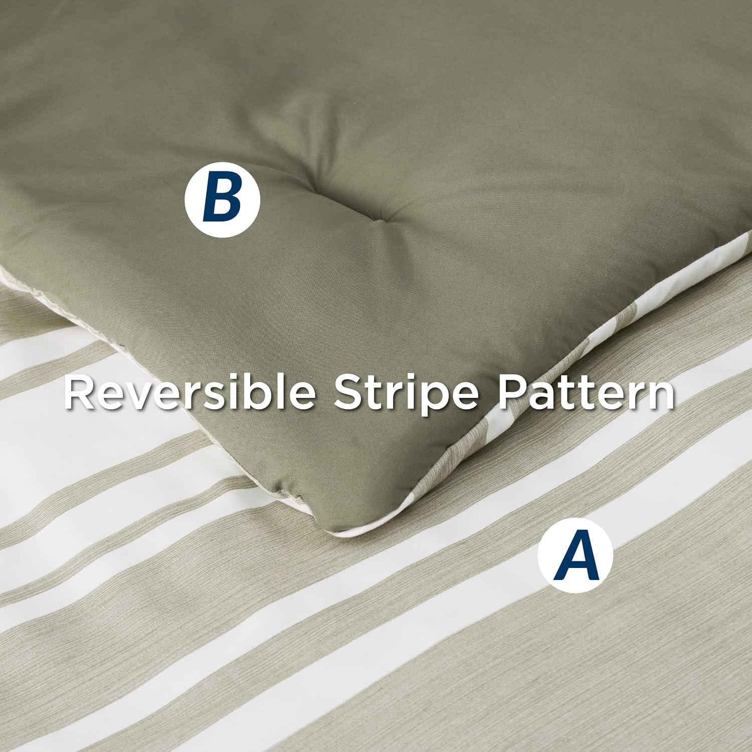 image:imageBedsure Queen Comforter Set 7 Pieces Grey Striped Bedding Set for All Seasons Reversible Cationic Dyeing Bed in a Bag with Comforter Sheets Pillowcases amp Shams04 Olive Green