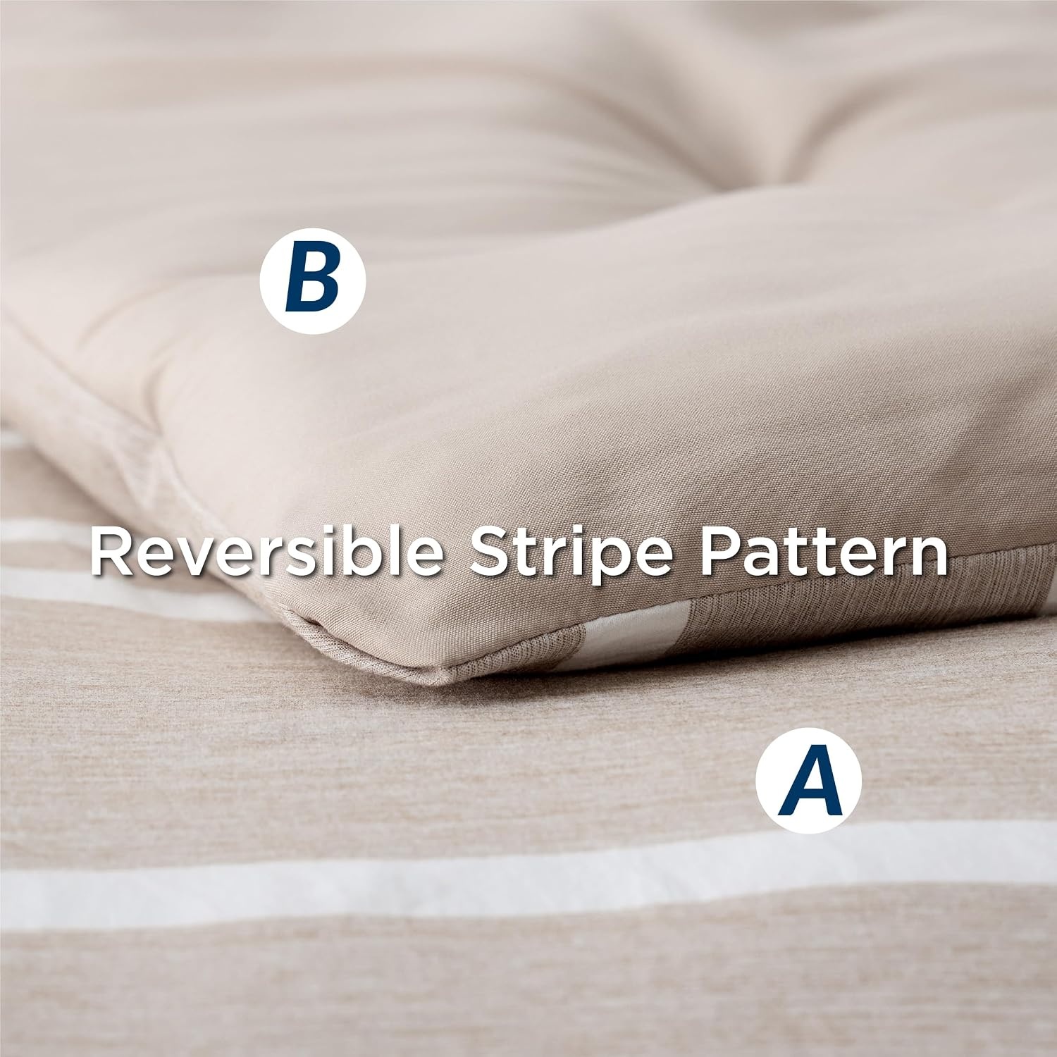 image:imageBedsure Queen Comforter Set 7 Pieces Grey Striped Bedding Set for All Seasons Reversible Cationic Dyeing Bed in a Bag with Comforter Sheets Pillowcases amp Shams11 Light Camel