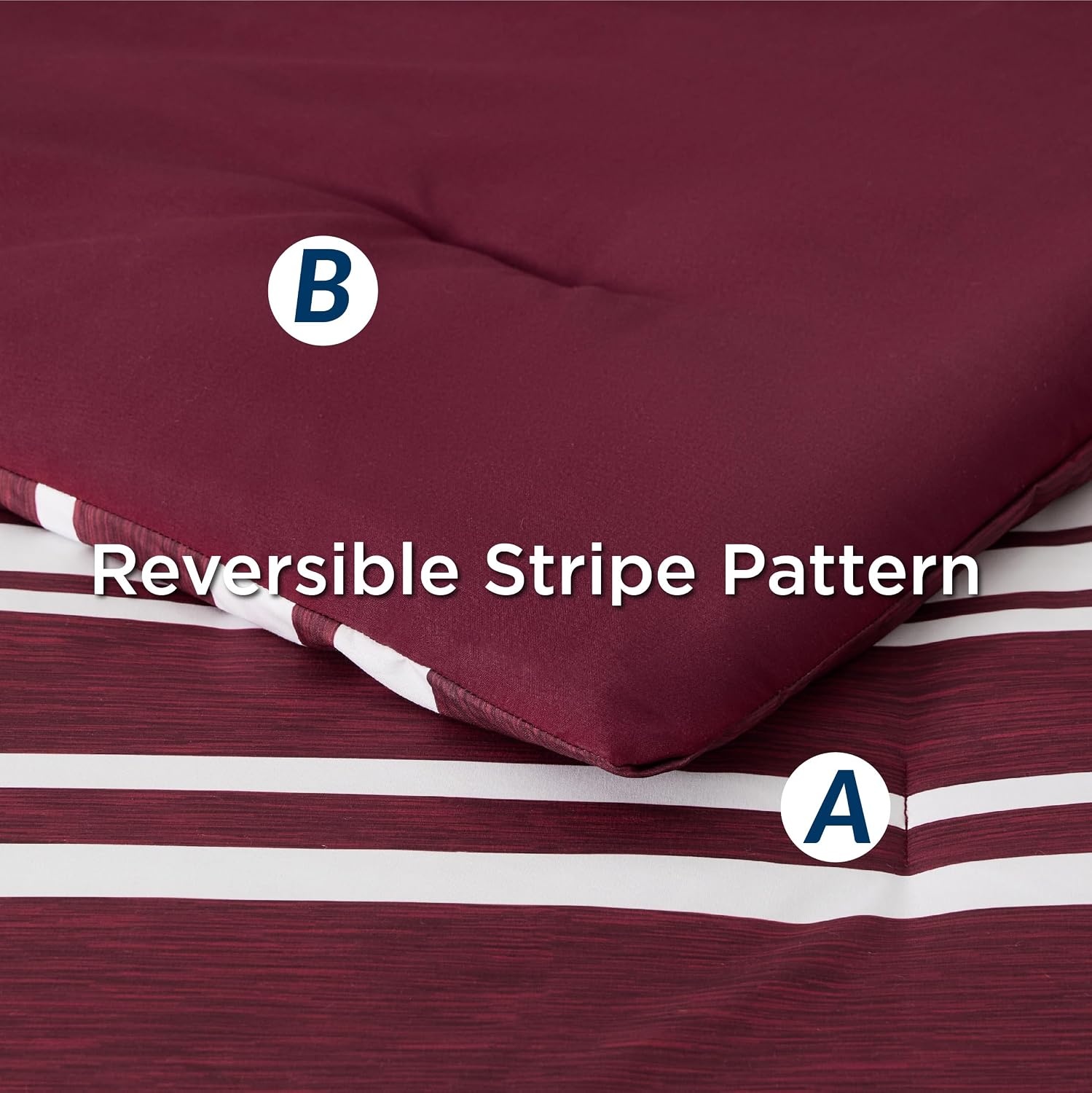 image:imageBedsure Queen Comforter Set 7 Pieces Grey Striped Bedding Set for All Seasons Reversible Cationic Dyeing Bed in a Bag with Comforter Sheets Pillowcases amp Shams10 Burgundy