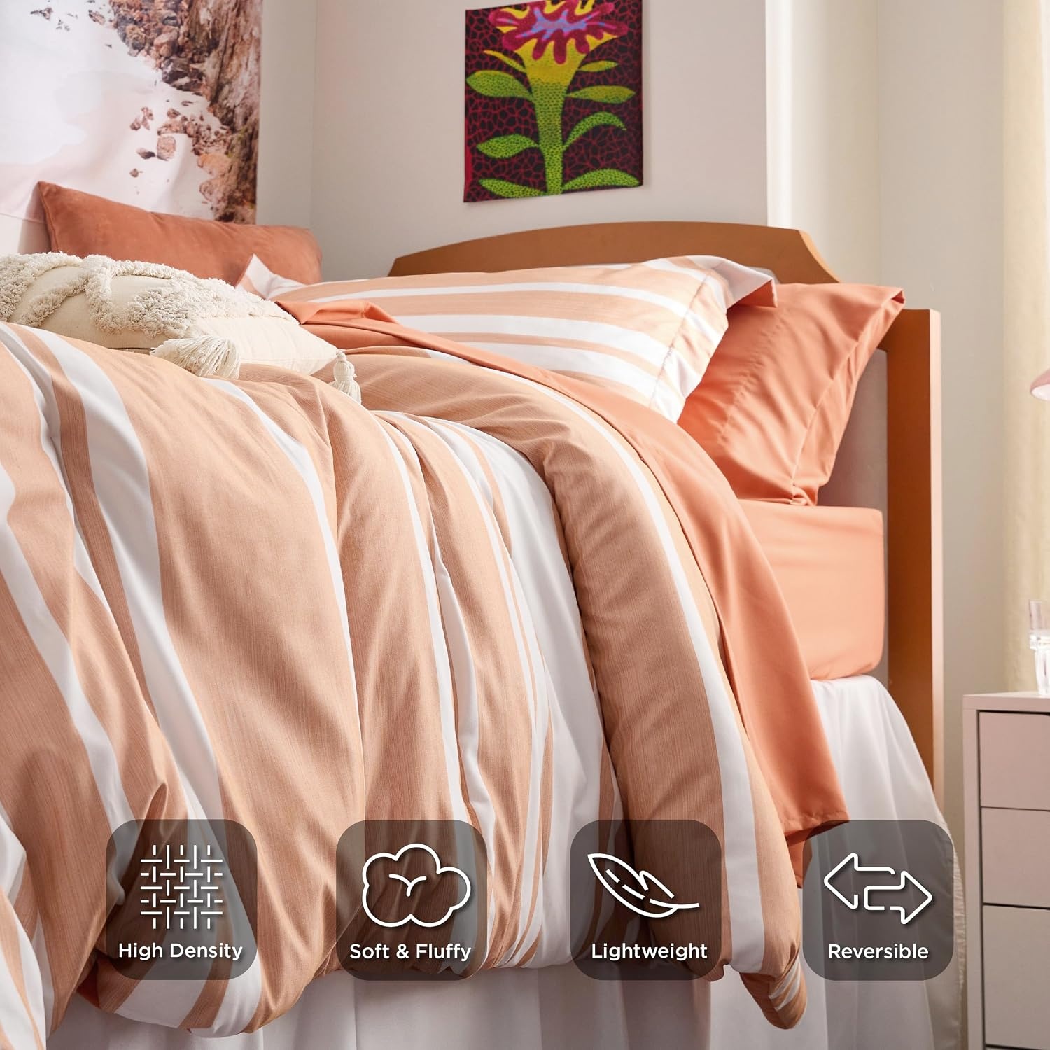 image:imageBedsure Queen Comforter Set 7 Pieces Grey Striped Bedding Set for All Seasons Reversible Cationic Dyeing Bed in a Bag with Comforter Sheets Pillowcases amp Shams12 Burnt Orange