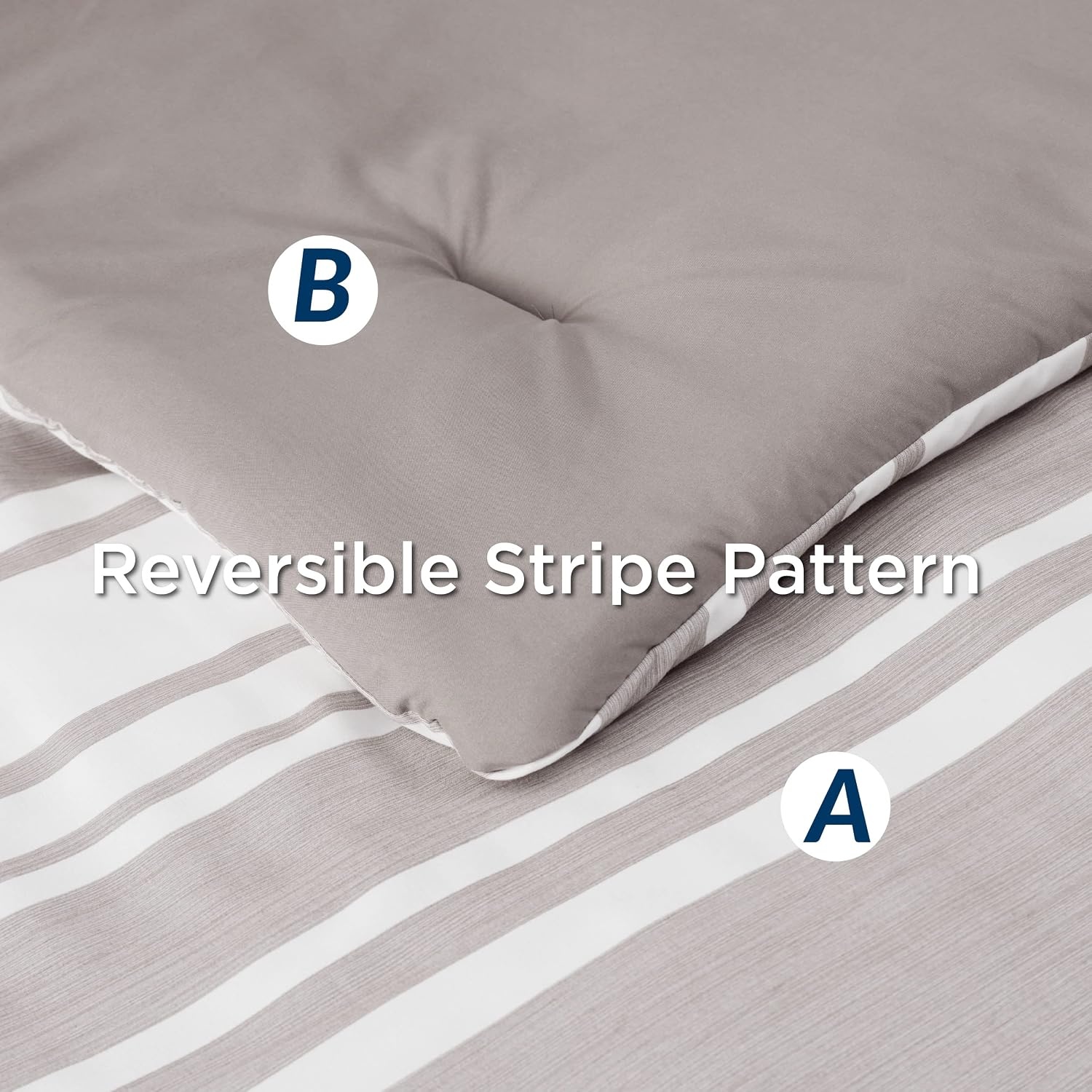 image:imageBedsure Queen Comforter Set 7 Pieces Grey Striped Bedding Set for All Seasons Reversible Cationic Dyeing Bed in a Bag with Comforter Sheets Pillowcases amp Shams14 Taupe