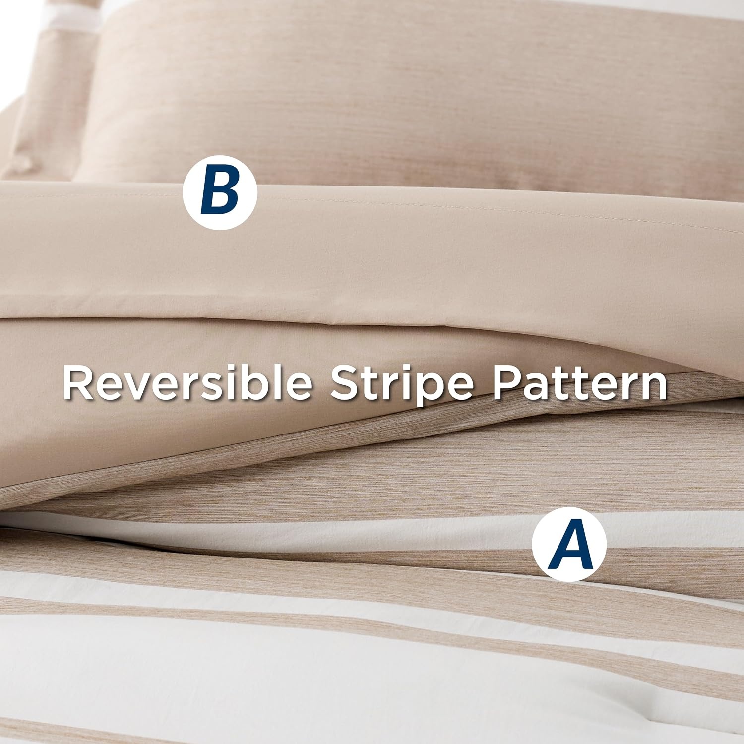 image:imageBedsure Queen Comforter Set 7 Pieces Grey Striped Bedding Set for All Seasons Reversible Cationic Dyeing Bed in a Bag with Comforter Sheets Pillowcases amp Shams11 Light Camel