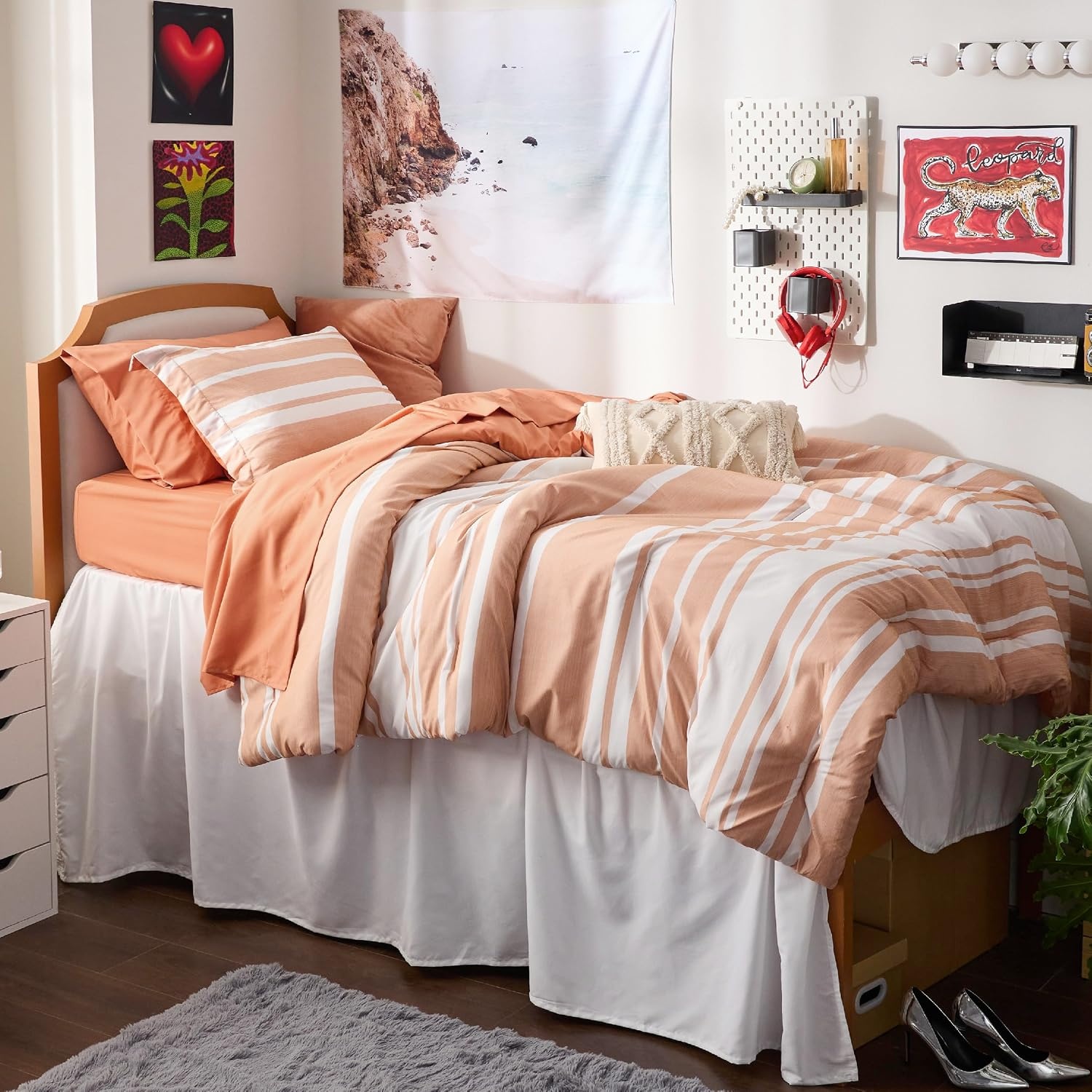 image:imageBedsure Queen Comforter Set 7 Pieces Grey Striped Bedding Set for All Seasons Reversible Cationic Dyeing Bed in a Bag with Comforter Sheets Pillowcases amp Shams12 Burnt Orange