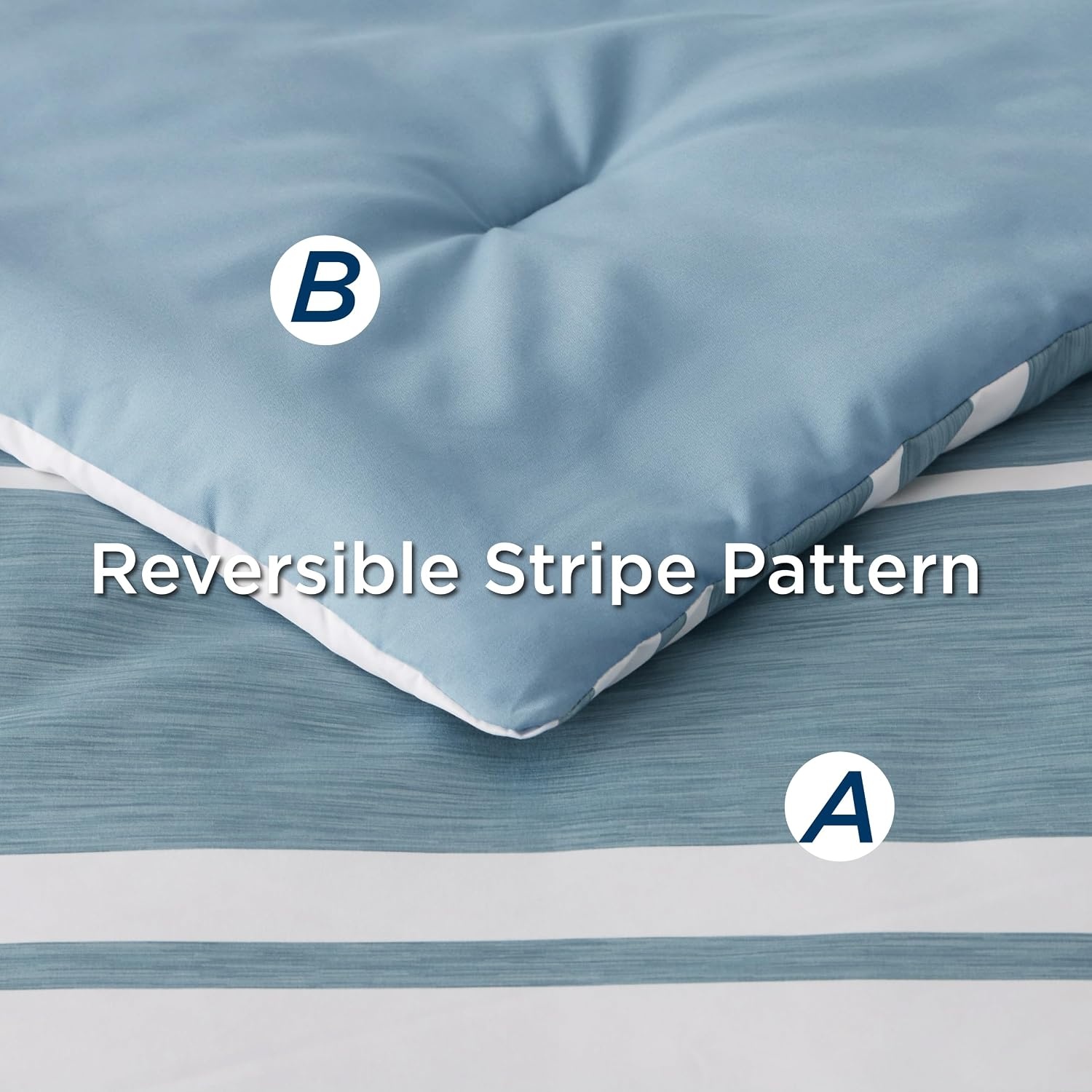 image:imageBedsure Queen Comforter Set 7 Pieces Grey Striped Bedding Set for All Seasons Reversible Cationic Dyeing Bed in a Bag with Comforter Sheets Pillowcases amp Shams13 Grey Blue