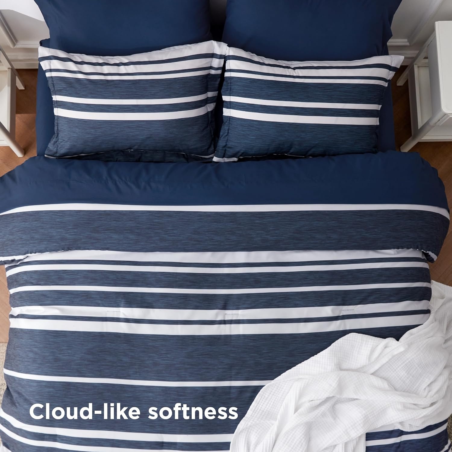 image:imageBedsure Queen Comforter Set 7 Pieces Grey Striped Bedding Set for All Seasons Reversible Cationic Dyeing Bed in a Bag with Comforter Sheets Pillowcases amp Shams05 Navy