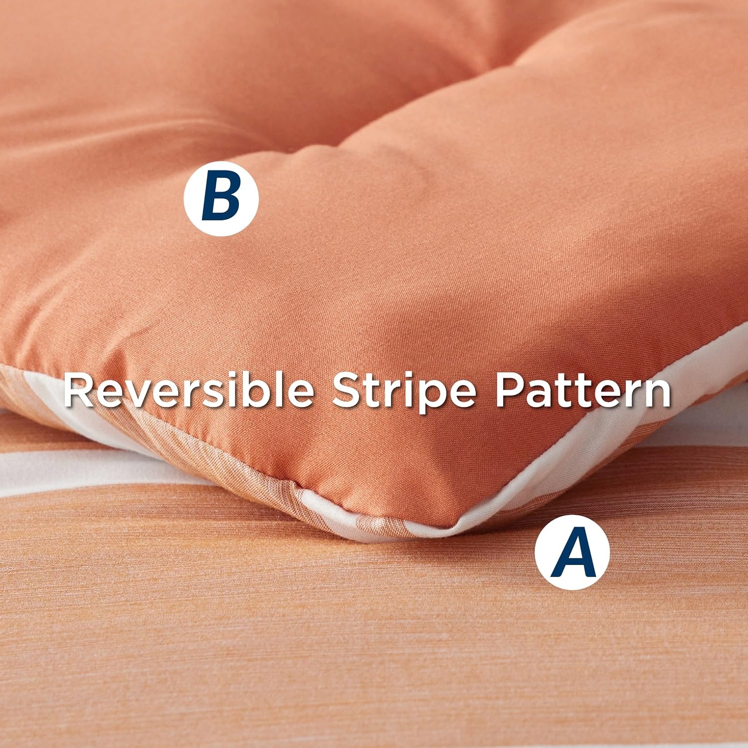 image:imageBedsure Queen Comforter Set 7 Pieces Grey Striped Bedding Set for All Seasons Reversible Cationic Dyeing Bed in a Bag with Comforter Sheets Pillowcases amp Shams12 Burnt Orange