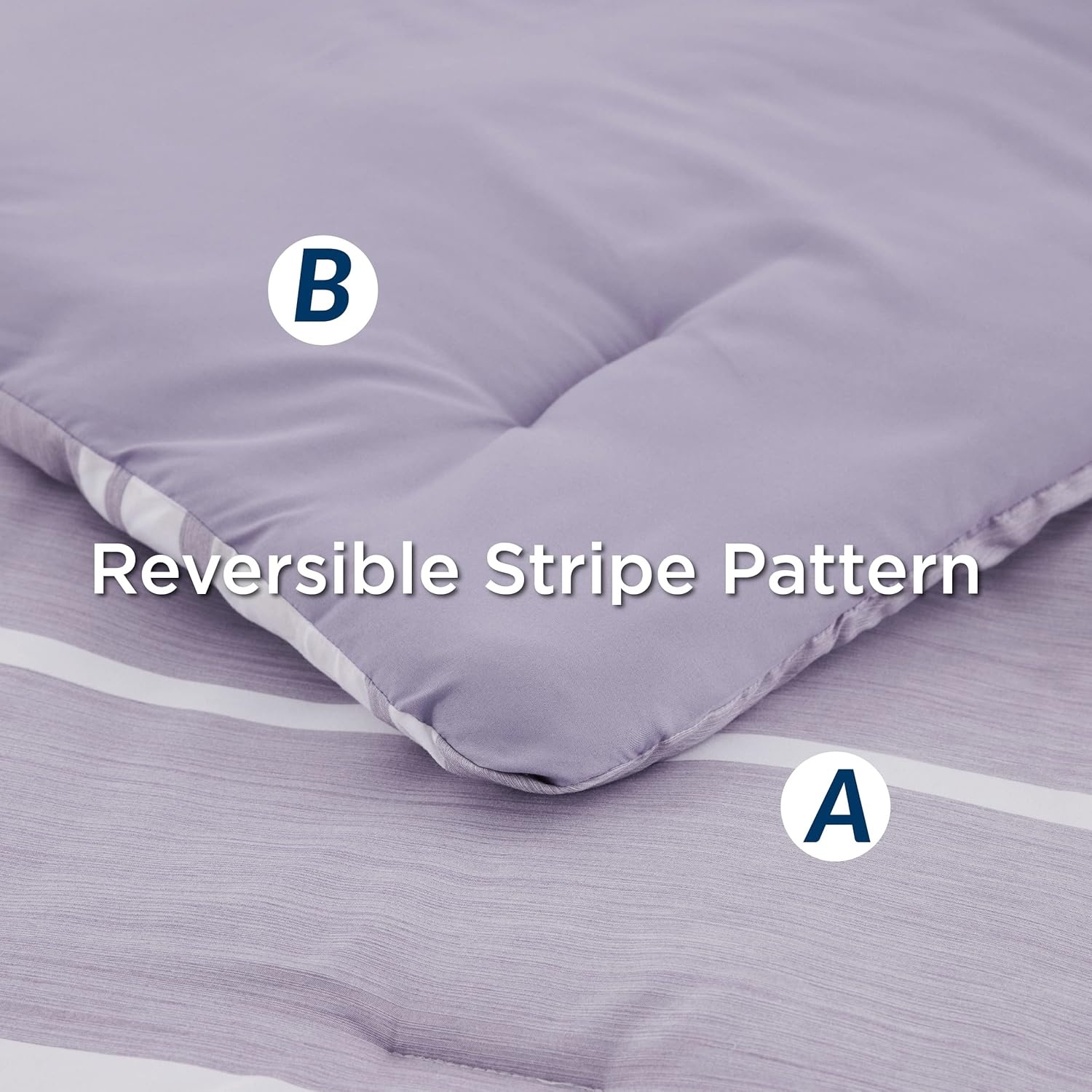 image:imageBedsure Queen Comforter Set 7 Pieces Grey Striped Bedding Set for All Seasons Reversible Cationic Dyeing Bed in a Bag with Comforter Sheets Pillowcases amp Shams09 Purple