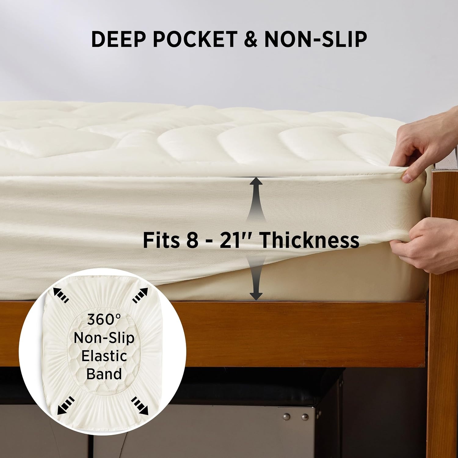 image:imageBedsure Queen Mattress Pad Quilted Fitted Mattress Topper Protector with 821 Inches Deep Pocket Noiseless Breathable Bed Cover Padded Machine Washable White 60x80 InchesBeige