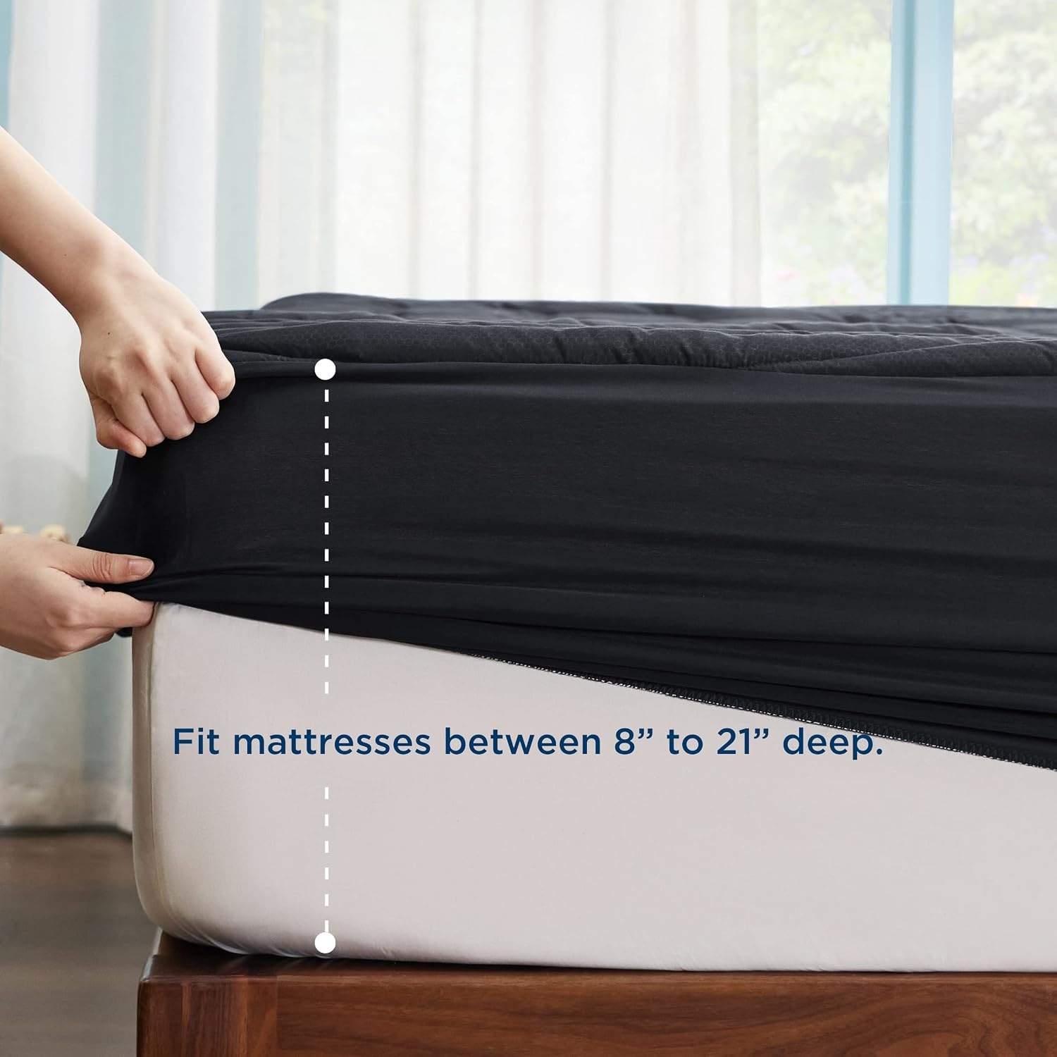 image:imageBedsure Queen Mattress Pad Quilted Fitted Mattress Topper Protector with 821 Inches Deep Pocket Noiseless Breathable Bed Cover Padded Machine Washable White 60x80 InchesBlack