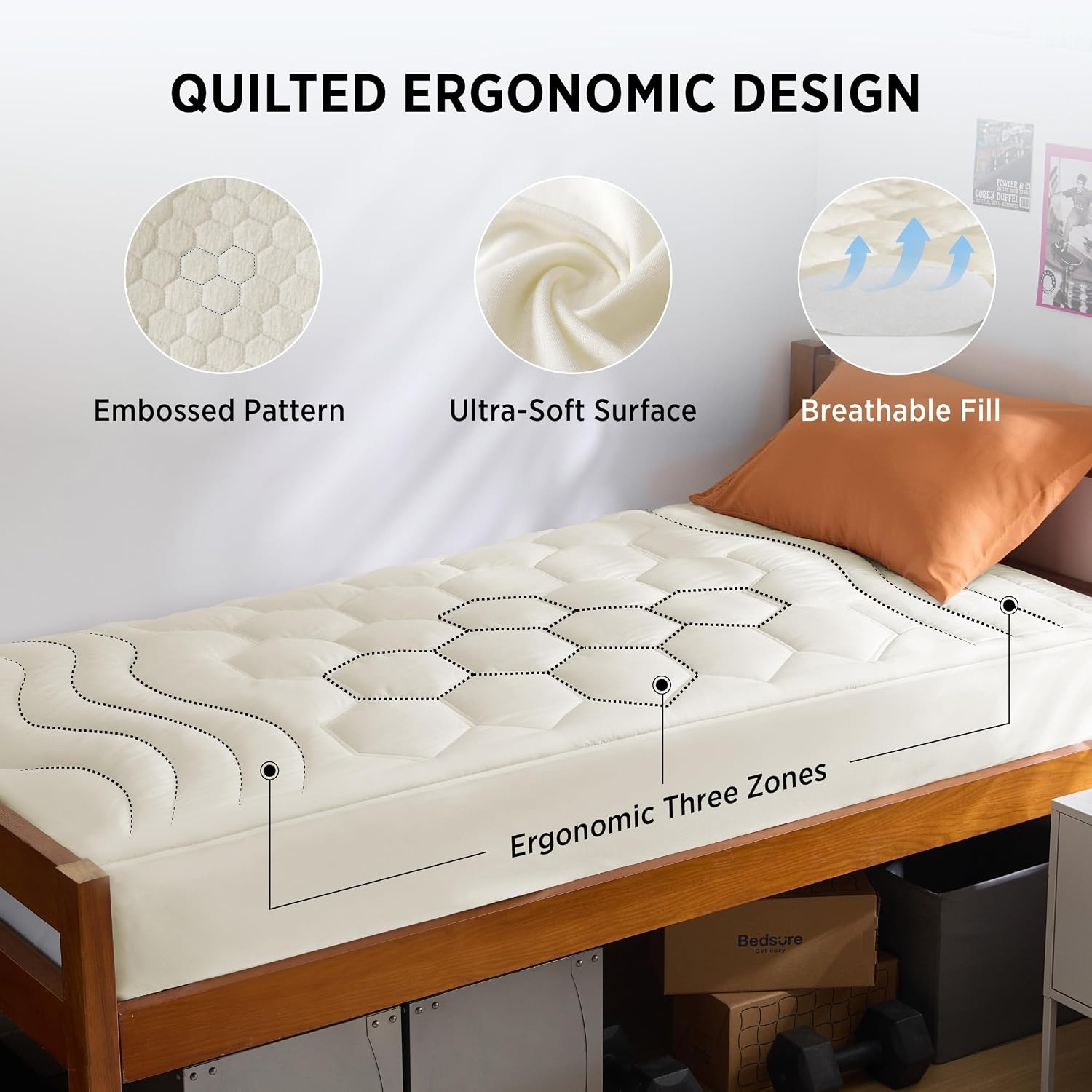 image:imageBedsure Queen Mattress Pad Quilted Fitted Mattress Topper Protector with 821 Inches Deep Pocket Noiseless Breathable Bed Cover Padded Machine Washable White 60x80 InchesBeige