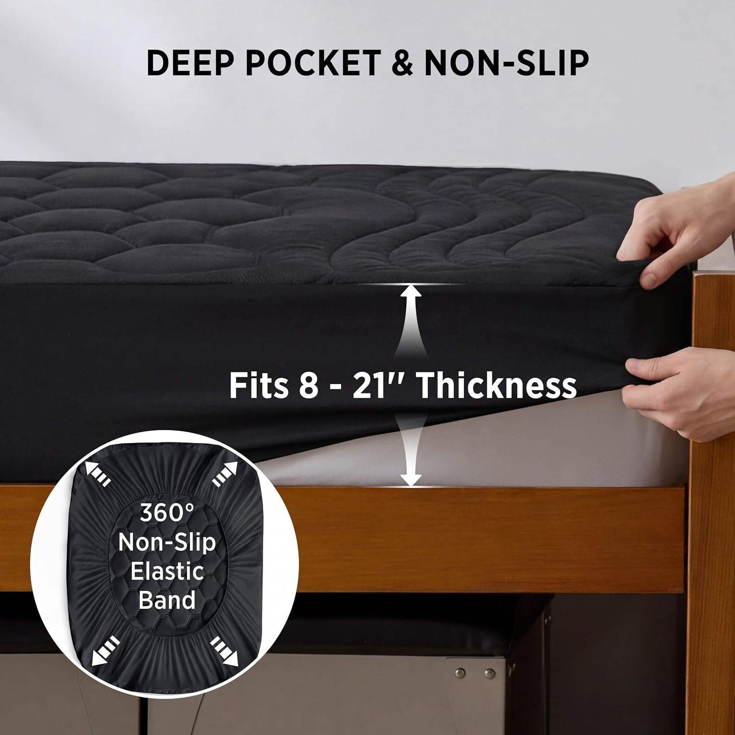 image:imageBedsure Queen Mattress Pad Quilted Fitted Mattress Topper Protector with 821 Inches Deep Pocket Noiseless Breathable Bed Cover Padded Machine Washable White 60x80 InchesBlack